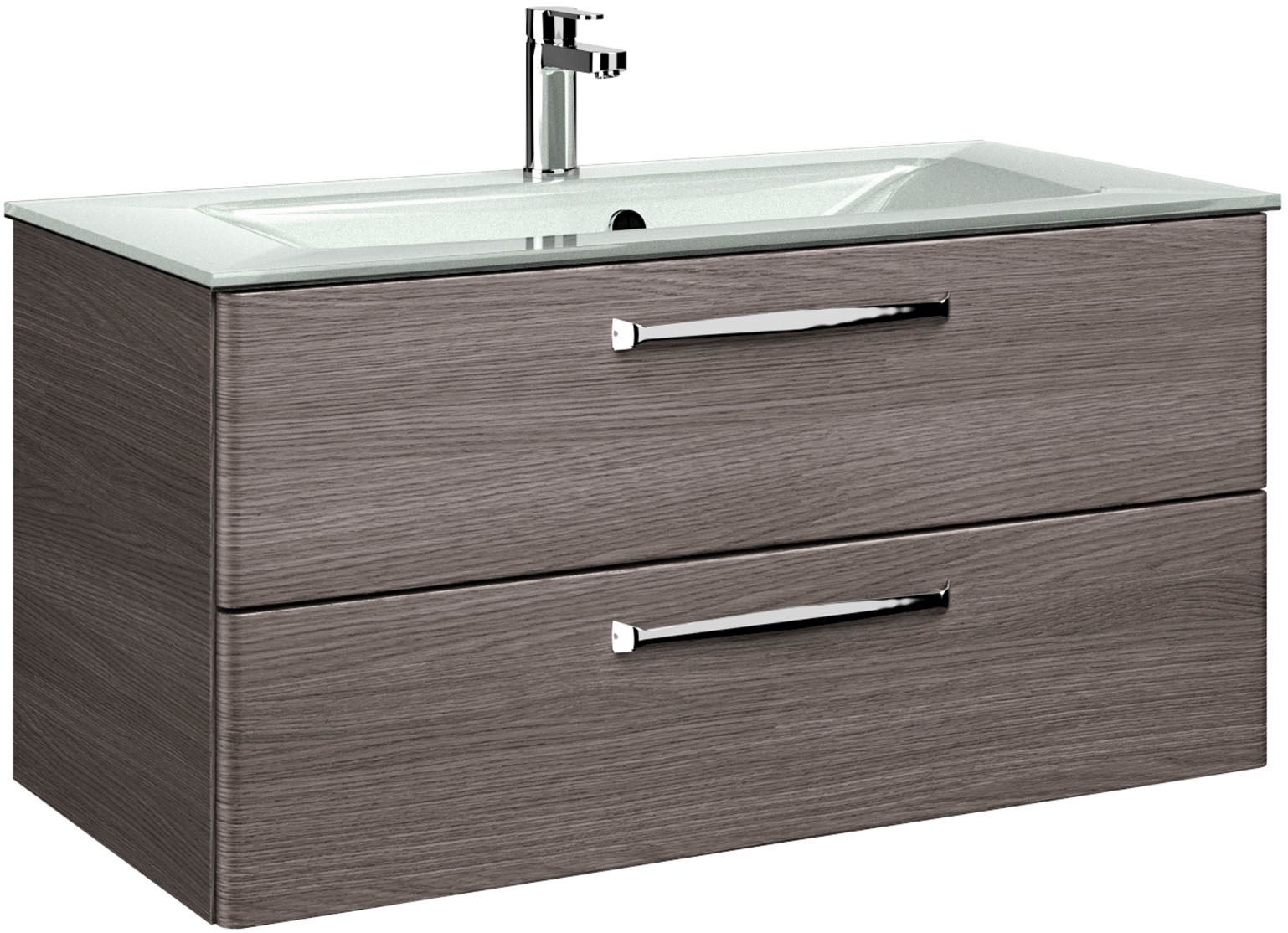 Saphir Badmöbel-Set »Trentino 2-teilig Glas-Waschtisch, Spiegelschrank mit LED-Leuchte«, (3 St.), Badmöbel-Set 107cm breit, inkl. Türdämpfer, 3 Türen, 2 Auszügen