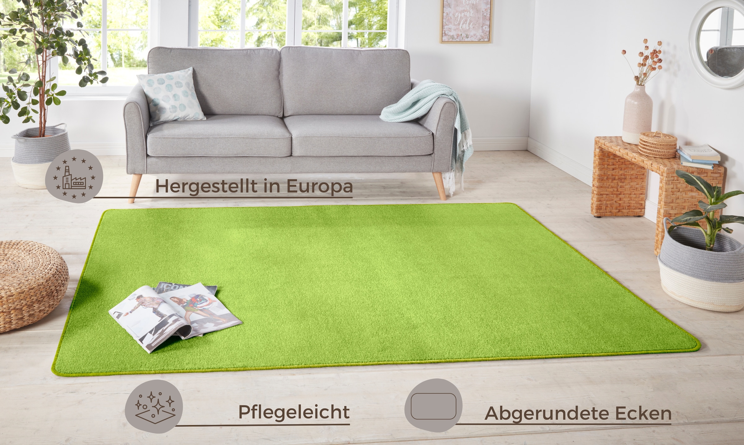 HANSE Home Teppich »Shashi«, rechteckig, 8,5 mm Höhe, Kurzflor, Unifarben, Läufer, weich, Esszimmer, Kinderzimmer, Flur