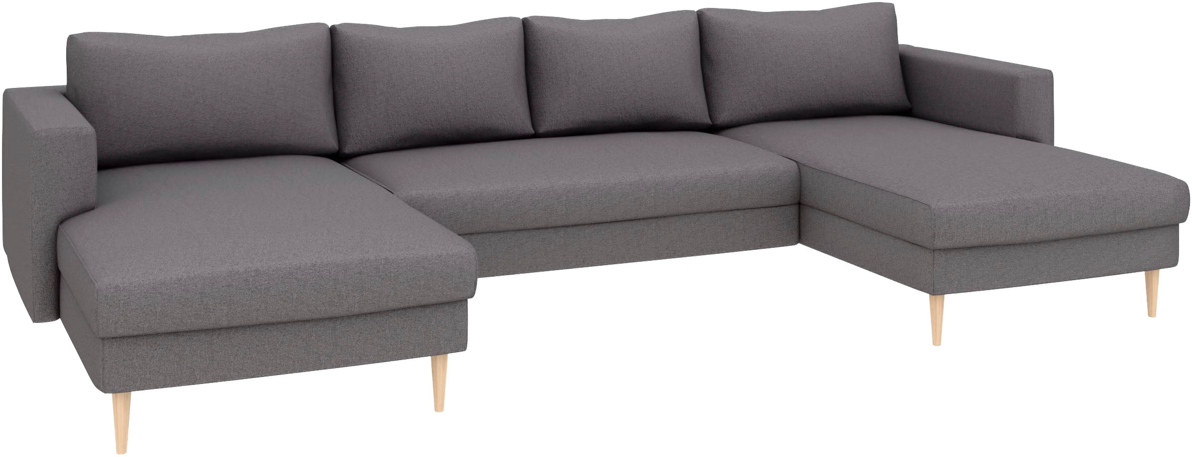TRENDMANUFAKTUR Wohnlandschaft »Amazing, wahlw. mit Schlaffunktion & Bettkasten, Fuß Buche lackiert« Sofa in U-Form, in Cord oder Struktur, Breite 305 cm