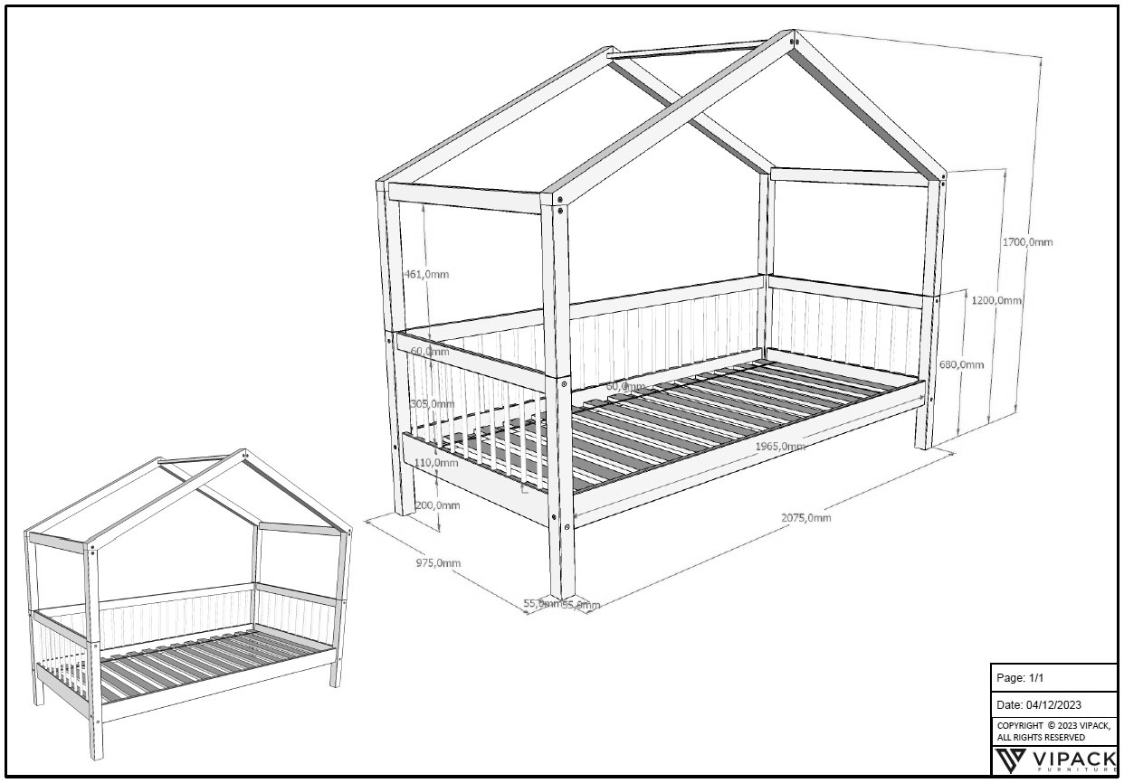 Home affaire Hausbett, (Made in Europe), aus massiver Eiche geölt, LF90x200 cm, m. Textilhimmel, Bettschublade