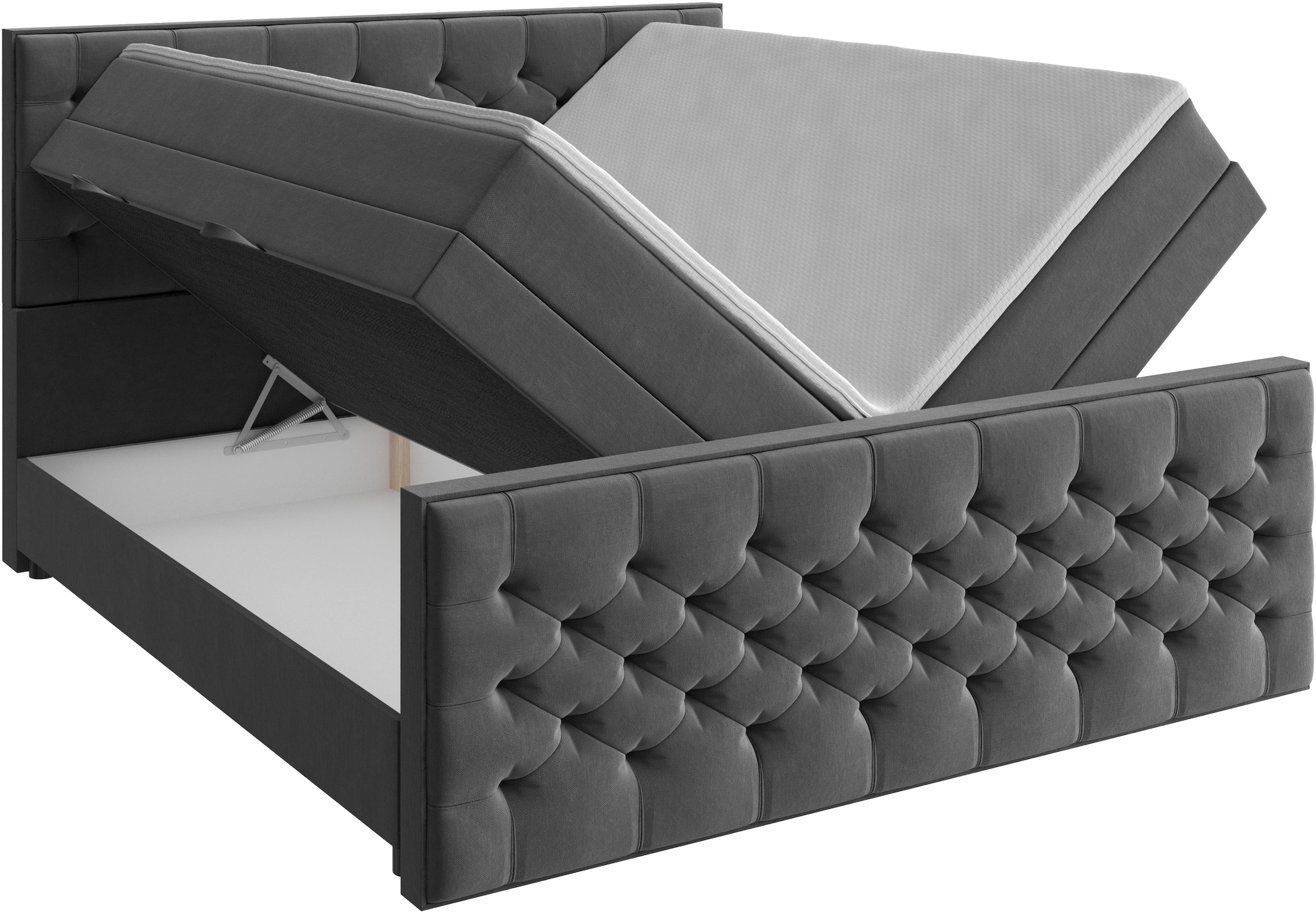 FORTE Boxspringbett »Lanciano Max inkl. zwei Bettkästen und Kaltschaum Topper«, und einer 7-Zonen-Tonnentaschen-Federkernmatratze H2/H3
