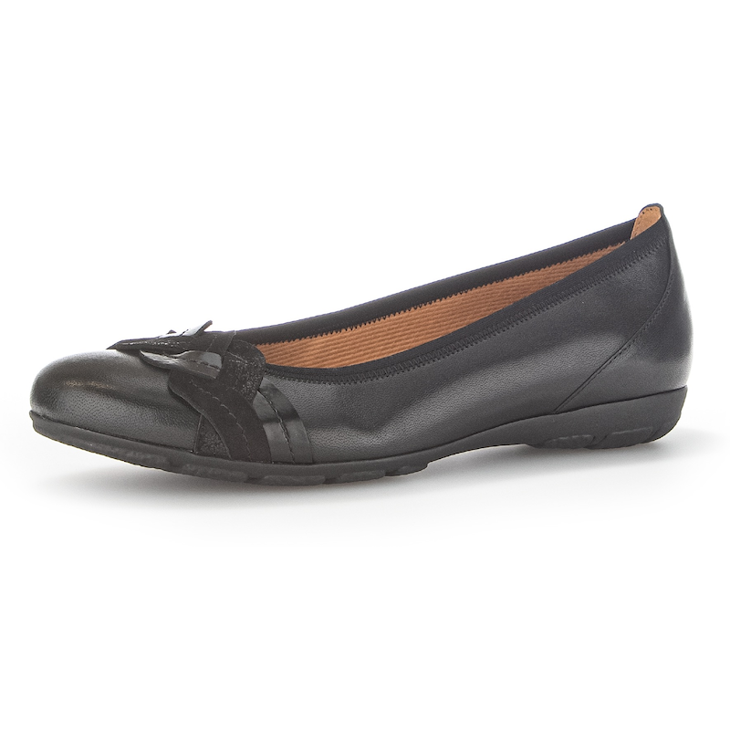 GABOR Ballerina Flache Schuhe, Slipper mit modischem Zierriegel schwarz 39 39 Ballerina mit komfortablem Elastikeinfass