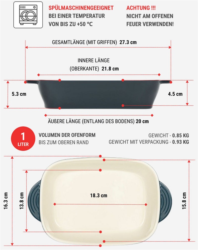RESTO Kitchenware Backform »Fornax, Auflaufform, Lasagneform, Ofenform, spülmaschinengeeignet« rechteckig, für Kuchen, Lasagne, Brownie