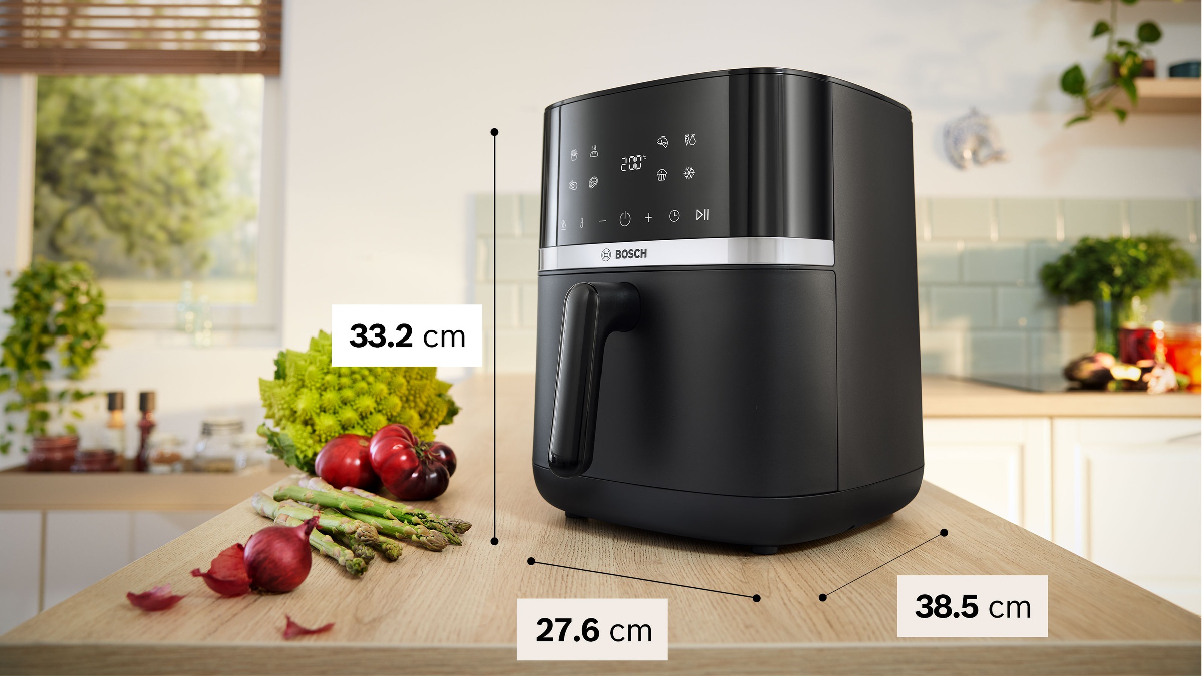BOSCH Heißluftfritteuse »Air Fryer Serie 4, MAF462B0, 6,1l, 2 Heizelemente, 7 Programme«, Auftaufunktion, Korb/Gitter spülm.geeignet, schwarz