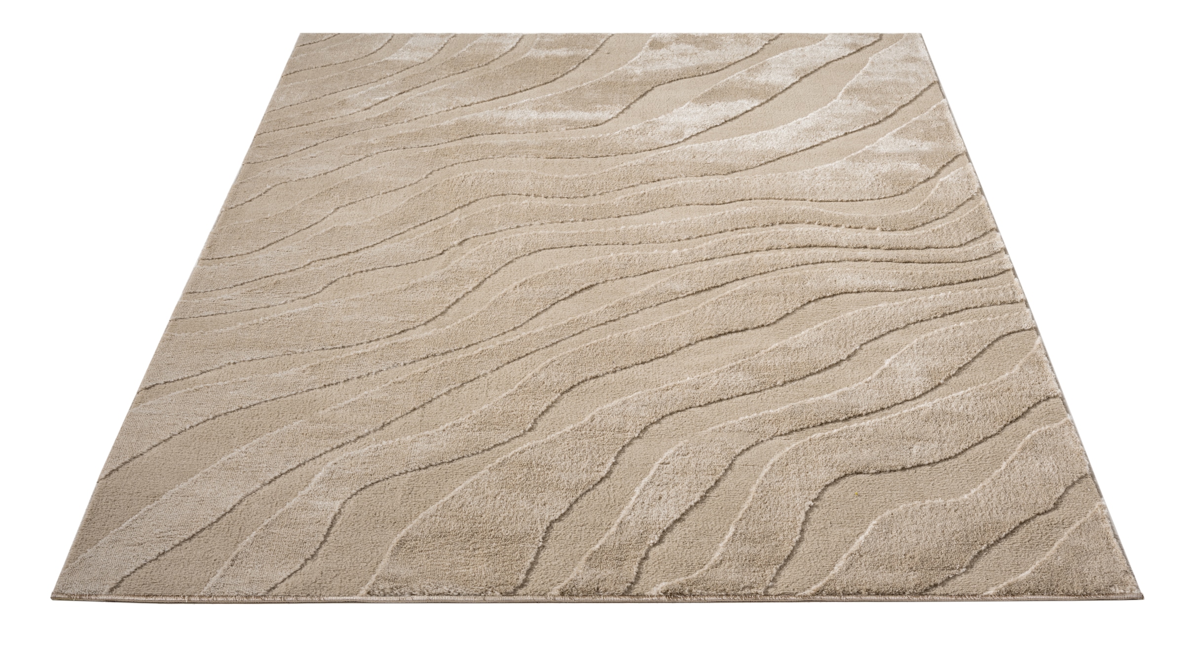 OTTO home Teppich »Benia, Hoch-Tief-Struktur«, rechteckig, 19 mm Höhe, Wellen-Design, leichter Glanz, modern, Wohnzimmer, Schlafzimmer