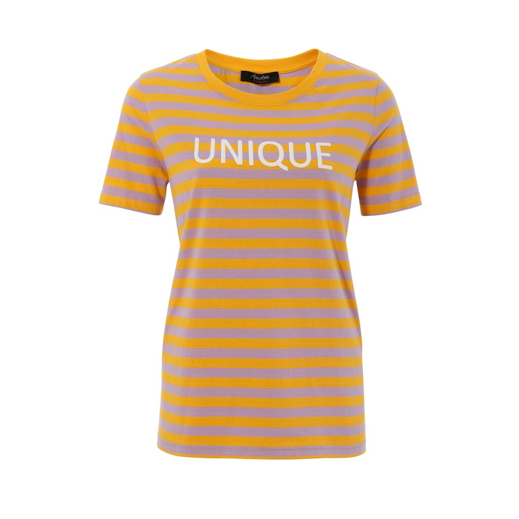 Aniston CASUAL T-Shirt, im Streifen-Dessin und "unique"-Schriftzug