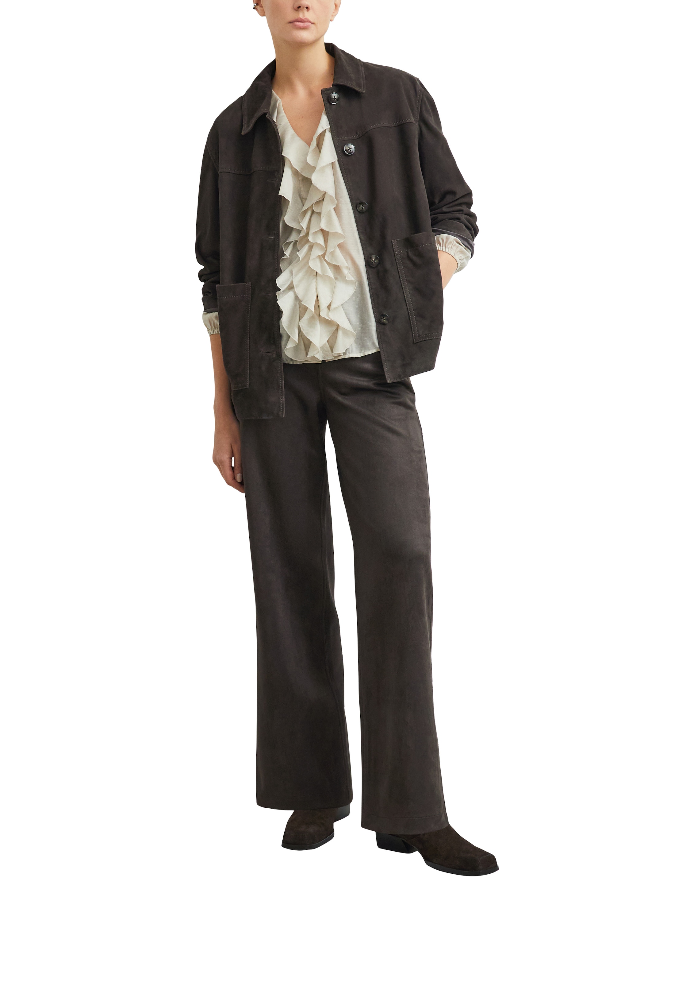 Comma Langarmbluse Leicht transparente Jacquard-Bluse mit Rüschen