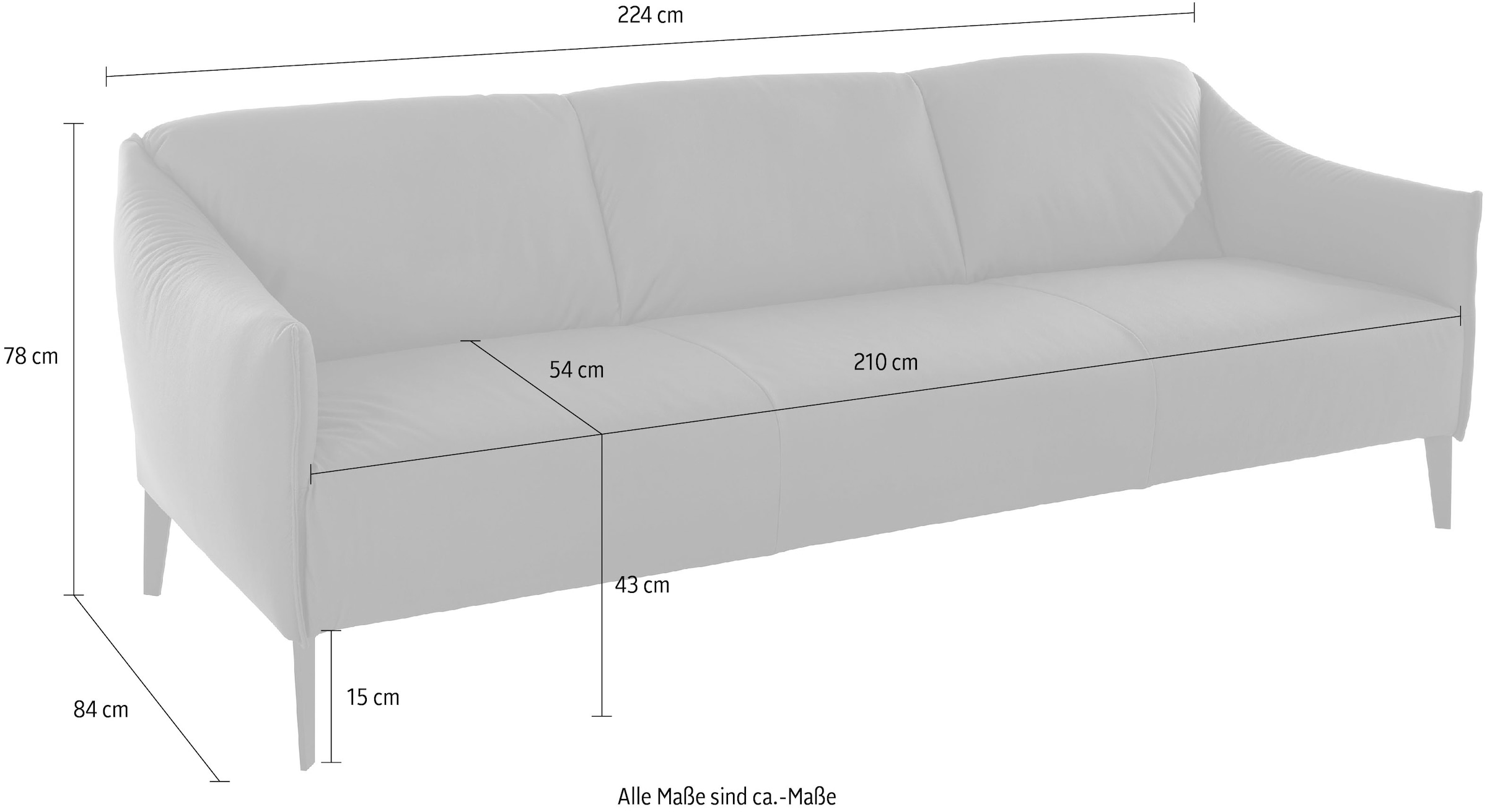 W.SCHILLIG 3-Sitzer »sally« mit Metallfüßen in Bronze pulverbeschichtet, Breite 224 cm