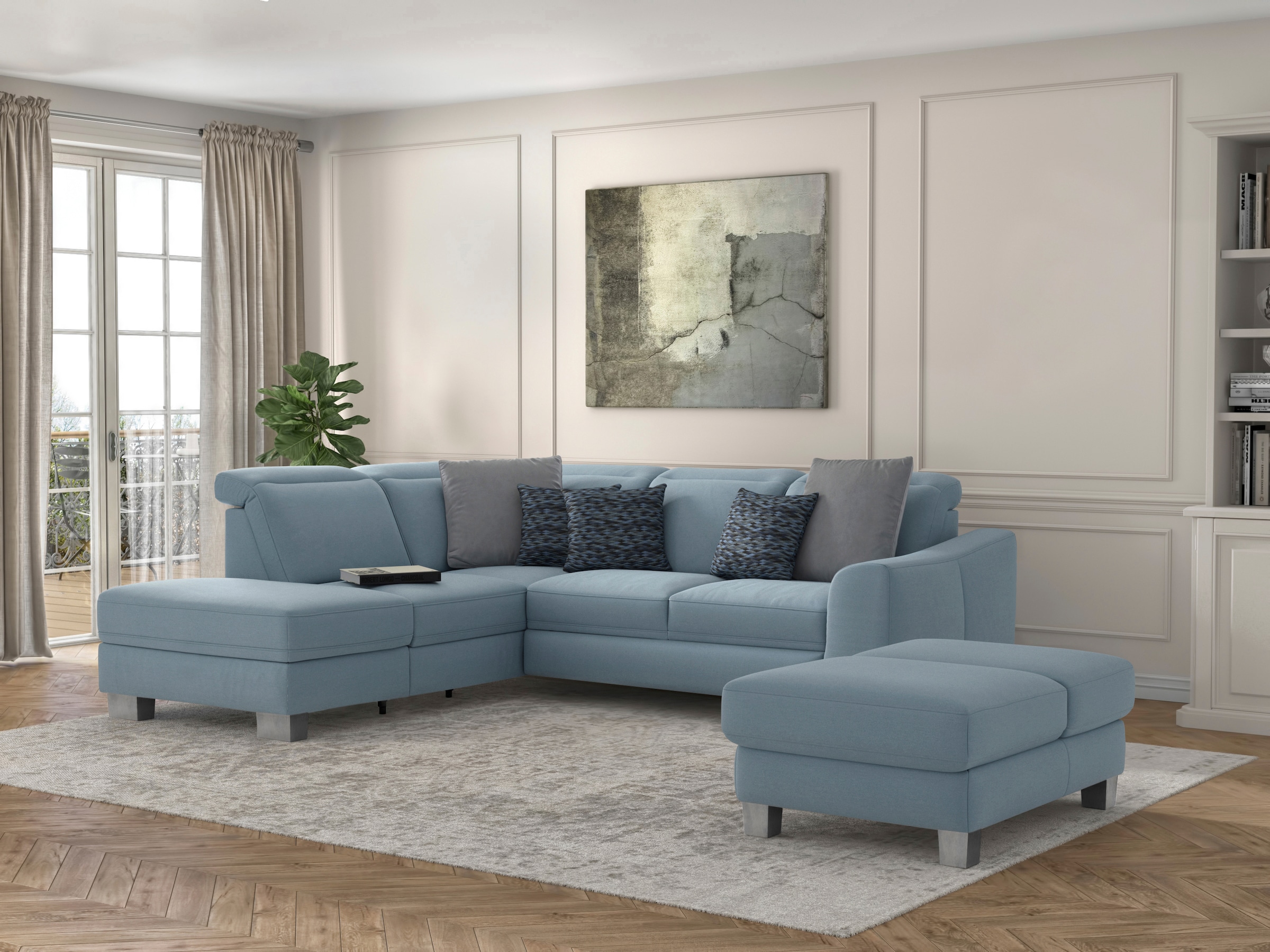 sit&more Ecksofa »Dundee L-Form«, mit Federkern und Edelstahlfüßen, wahlweise mit Kopfteilverstellung
