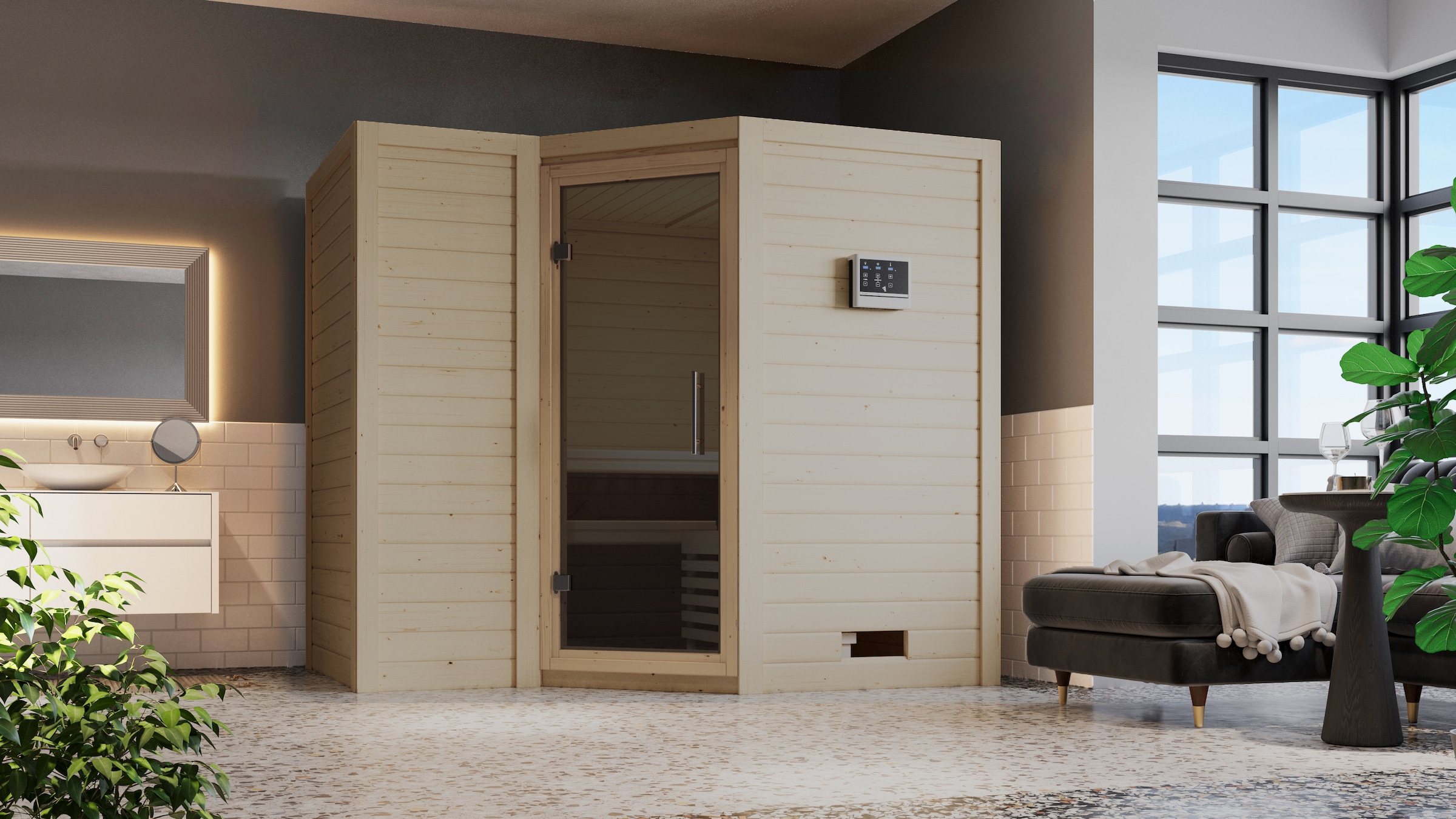 Karibu Sauna »Sanna 2« Set, 9-kW-Ofen mit integrierter Steuerung günstig online kaufen
