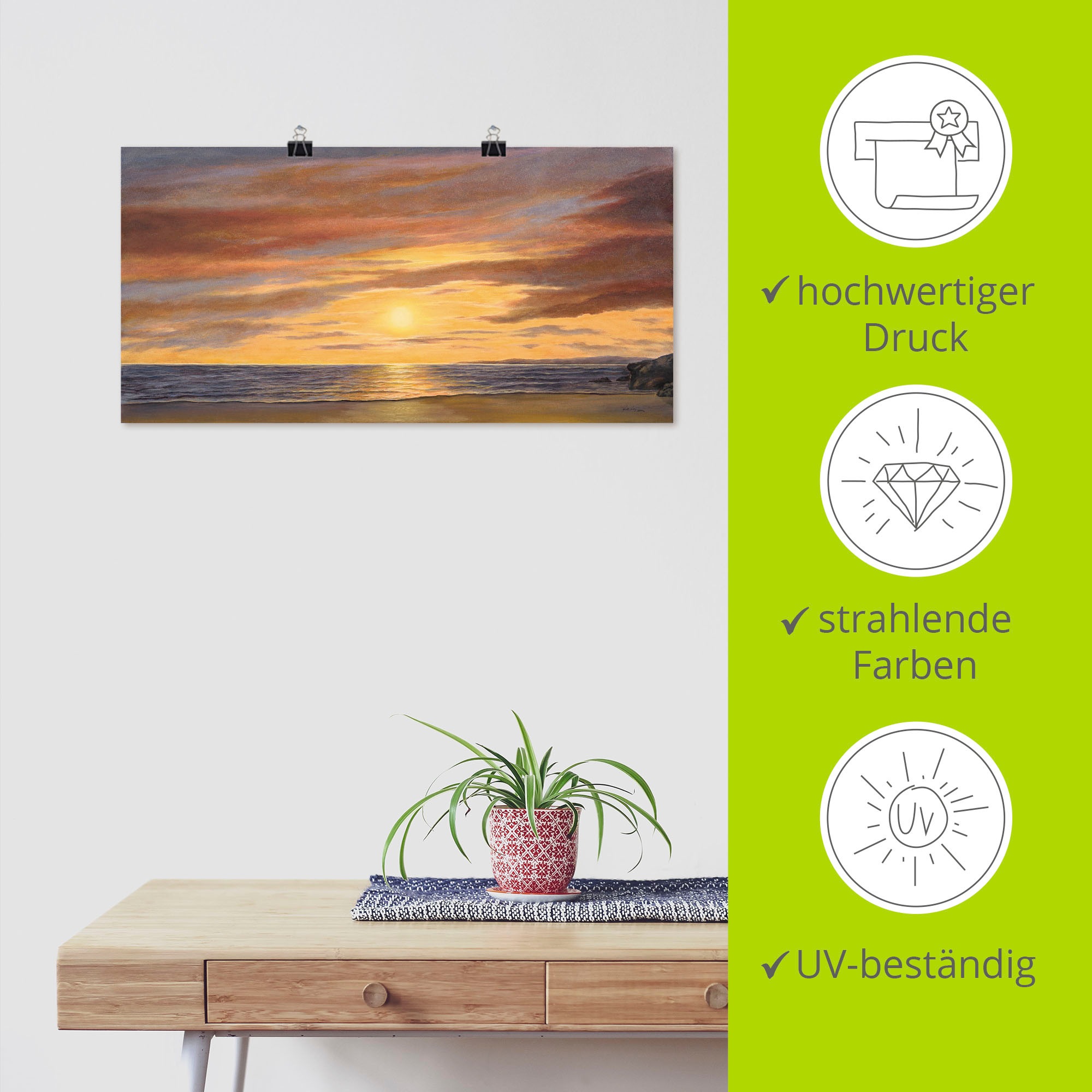 Artland Wandbild »Sonne am Strand«, Strand, (1 St.), als Alubild, Outdoorbild, Leinwandbild, Poster, Wandaufkleber