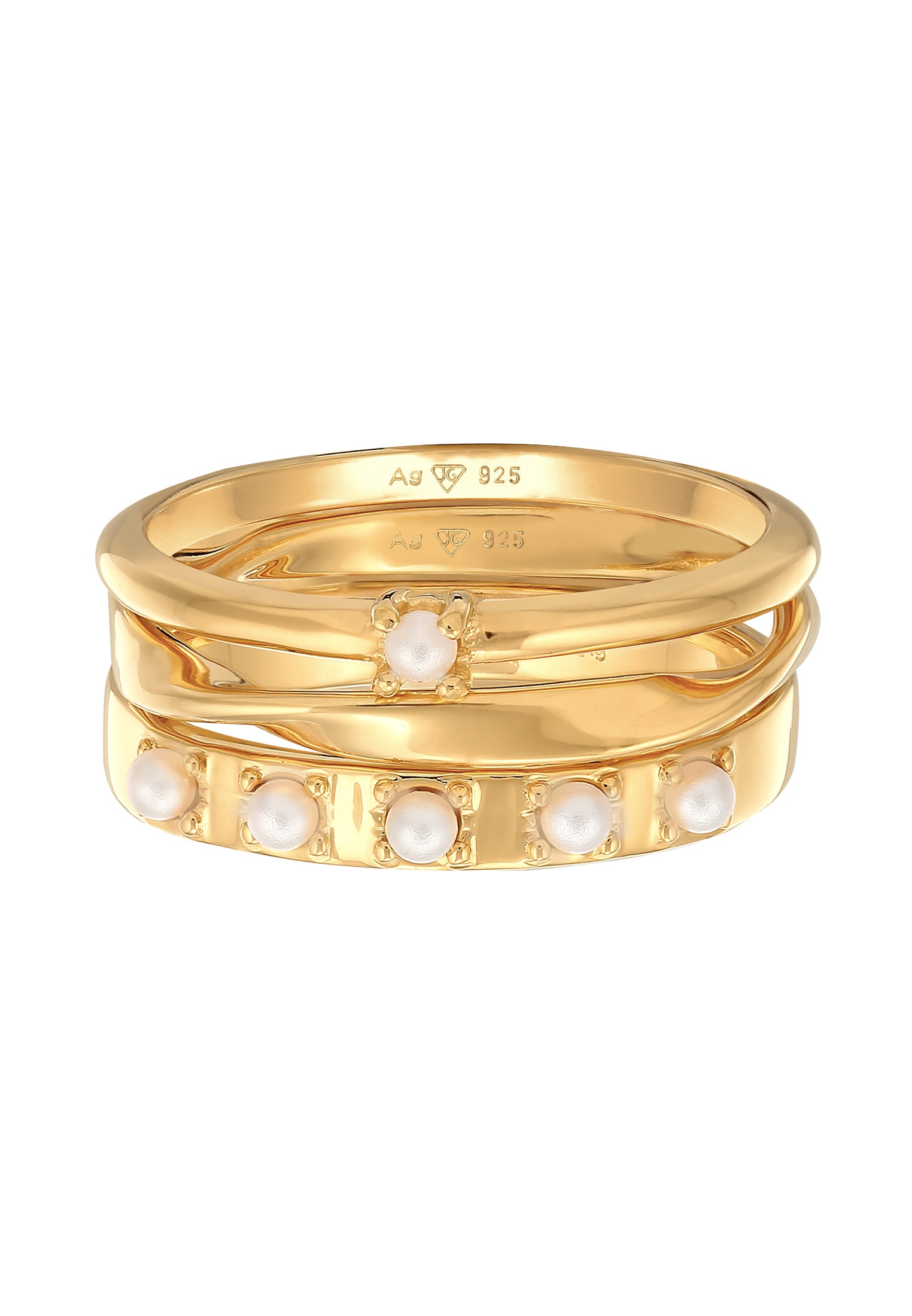 Elli »Synthetische 925 Perlenring bestellen Stapelring Perlen Klassik 3er Silber« online Set