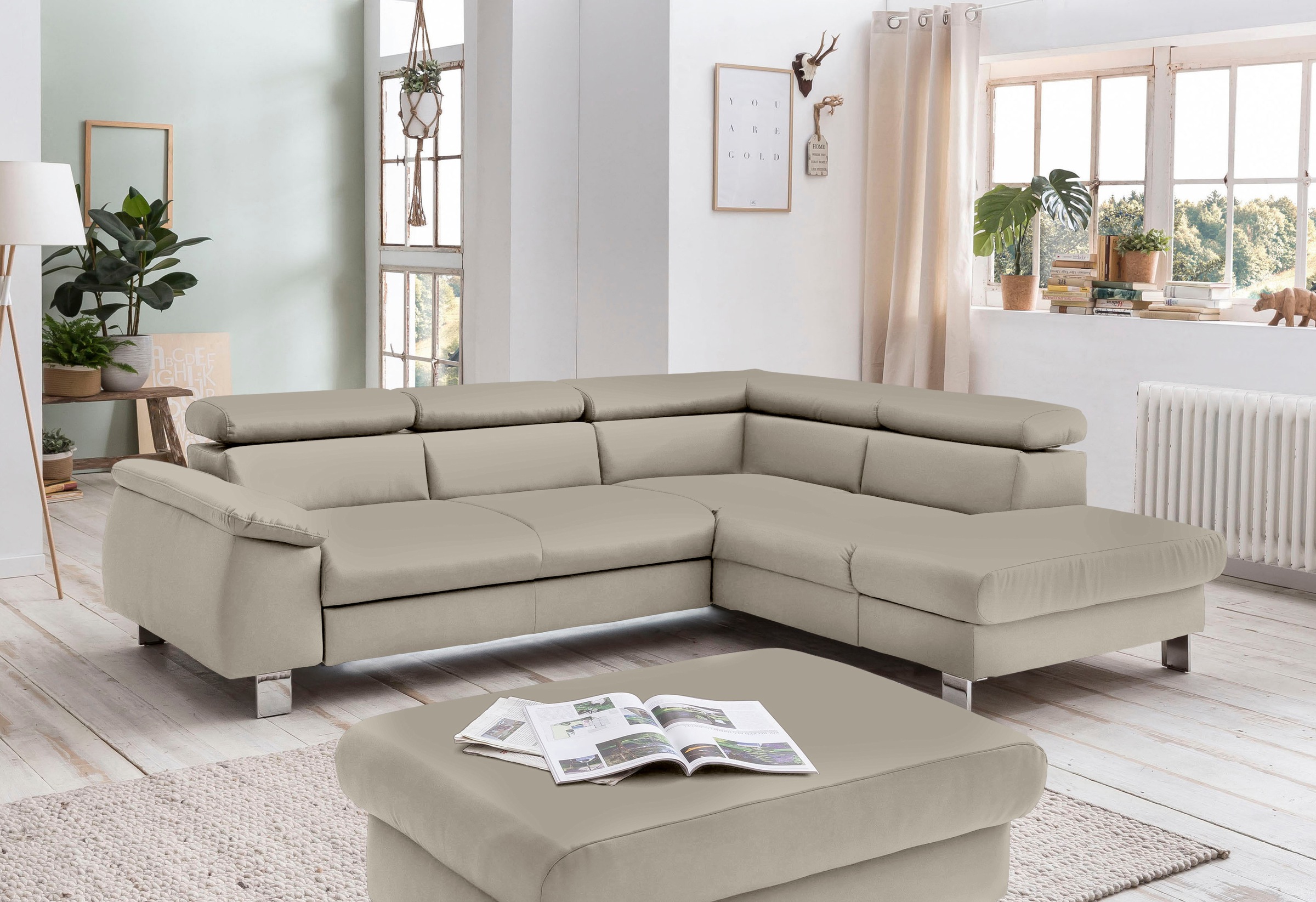 COTTA Ecksofa »Komaris L-Form mit Kopfteilverstellung«, wahlweise mit Bettfunktion, Bettkasten & Beleuchtung