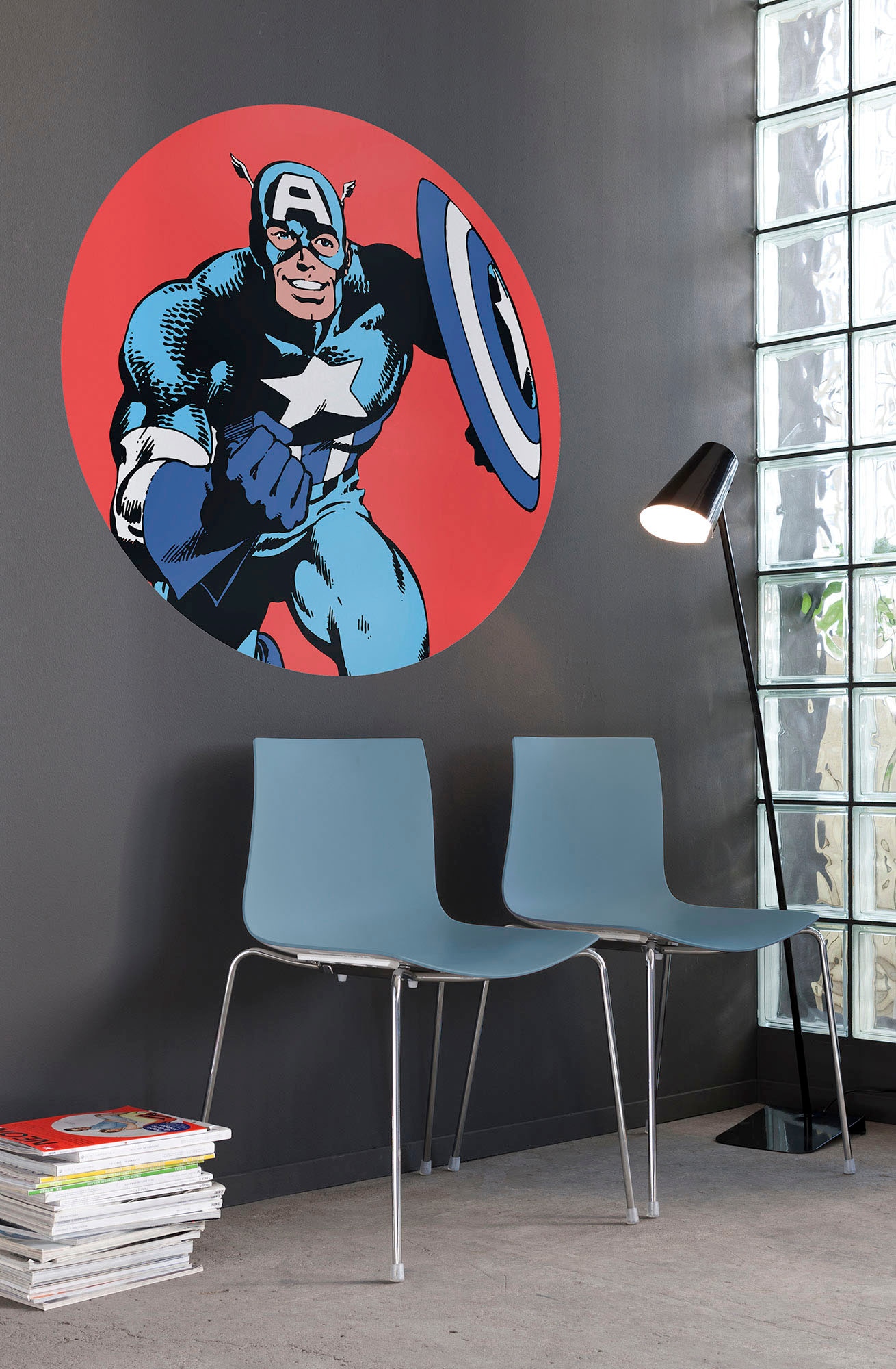 Komar Wandtattoo »selbstklebendes Vlies, Marvel PowerUp Captain America, Gr. 125x125 cm«, (1 St.), rund und selbstklebend