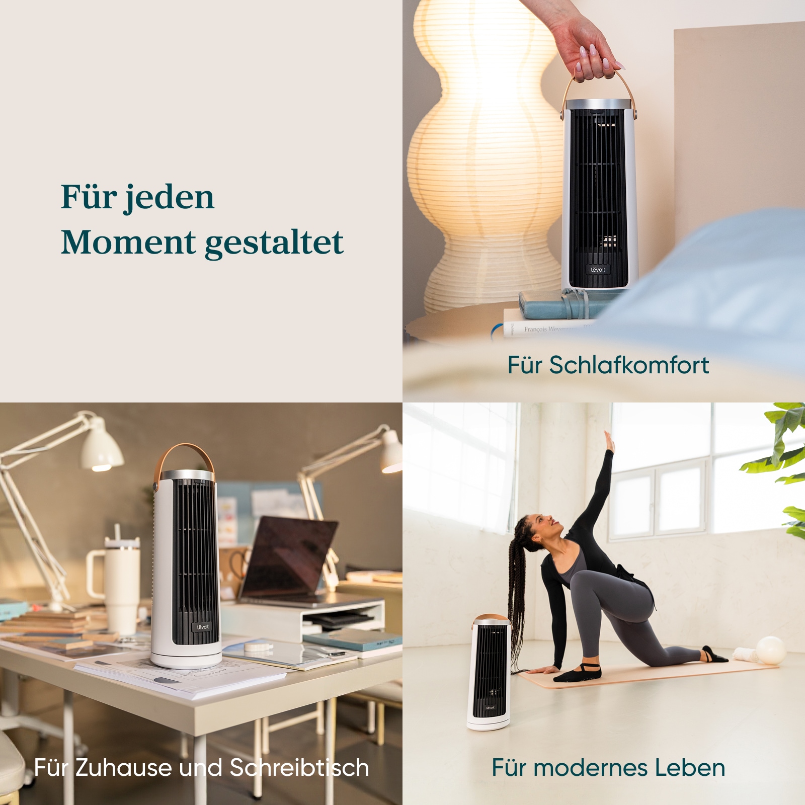 Levoit Turmventilator »LTF-F132B-WEUR, mit Timerfunktion« 10 cm Durchmesser sehr leise, kabellos nutzbar