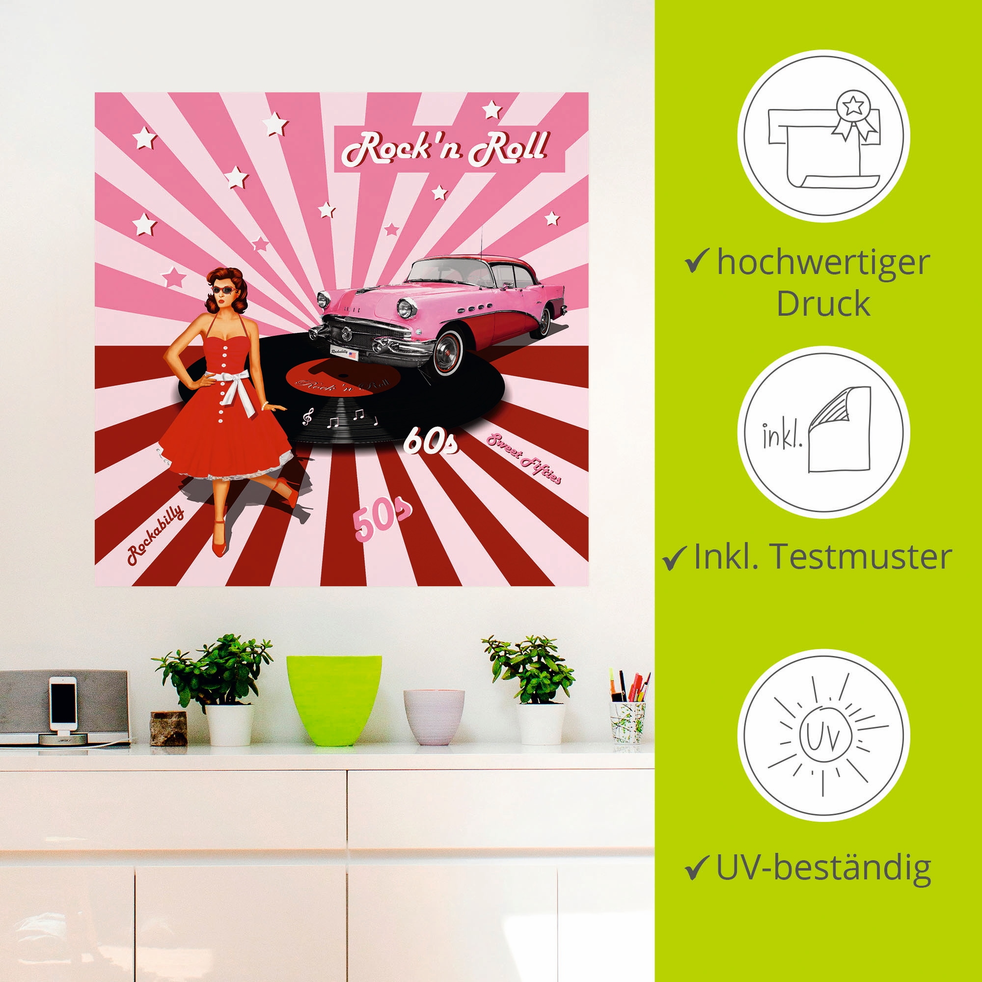 Artland Wandbild »Rock'n Roll die 50er Jahre«, Auto, (1 St.), als Alubild, Outdoorbild, Leinwandbild, Poster, Wandaufkleber
