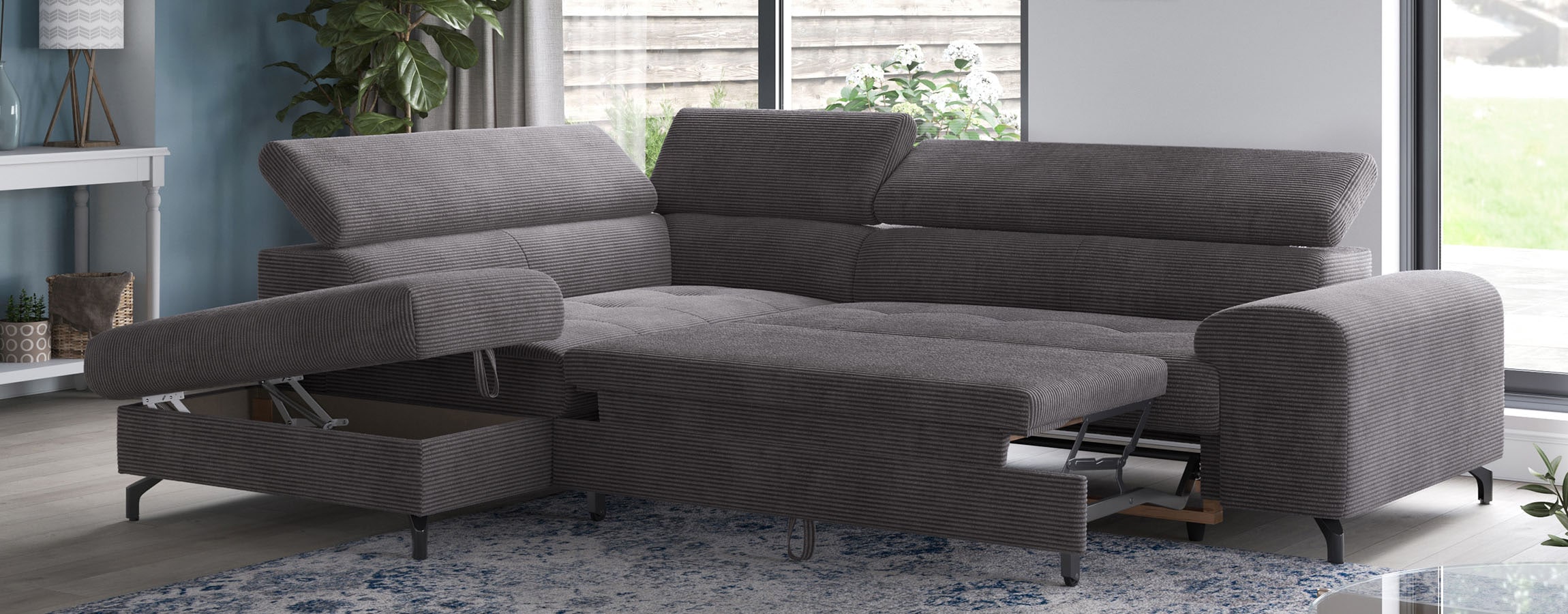 COTTA Ecksofa »Aura L-Form, B: 260 cm« mit Bettfunktion, Bettkasten & Kopfteilverstellung