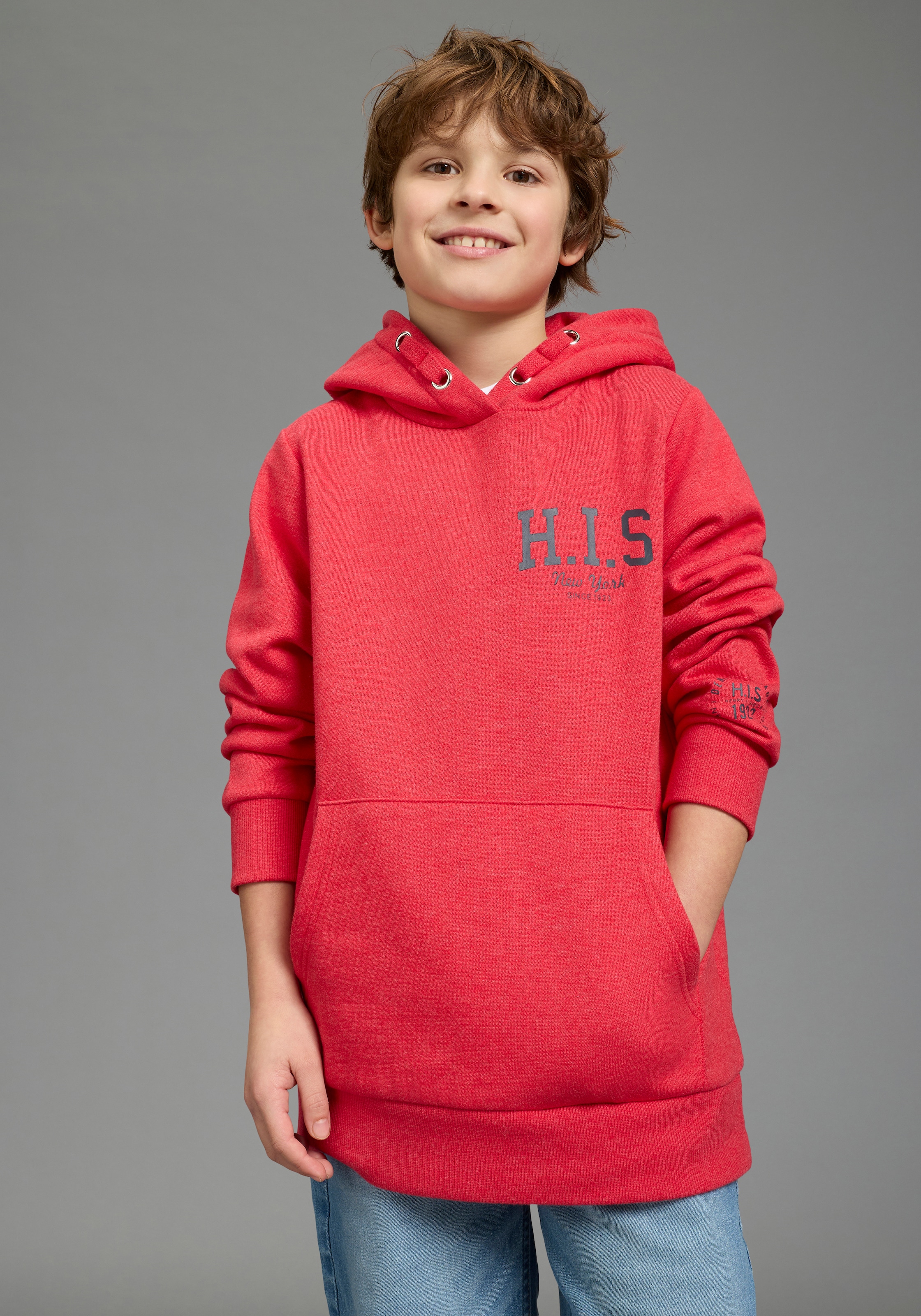H.I.S Kapuzensweatshirt »Kapuzenhoodie mit Logoprint für Jungen«, für Jungen, mit Kängurutasche, mit Logodrucken, in Basic Passform

