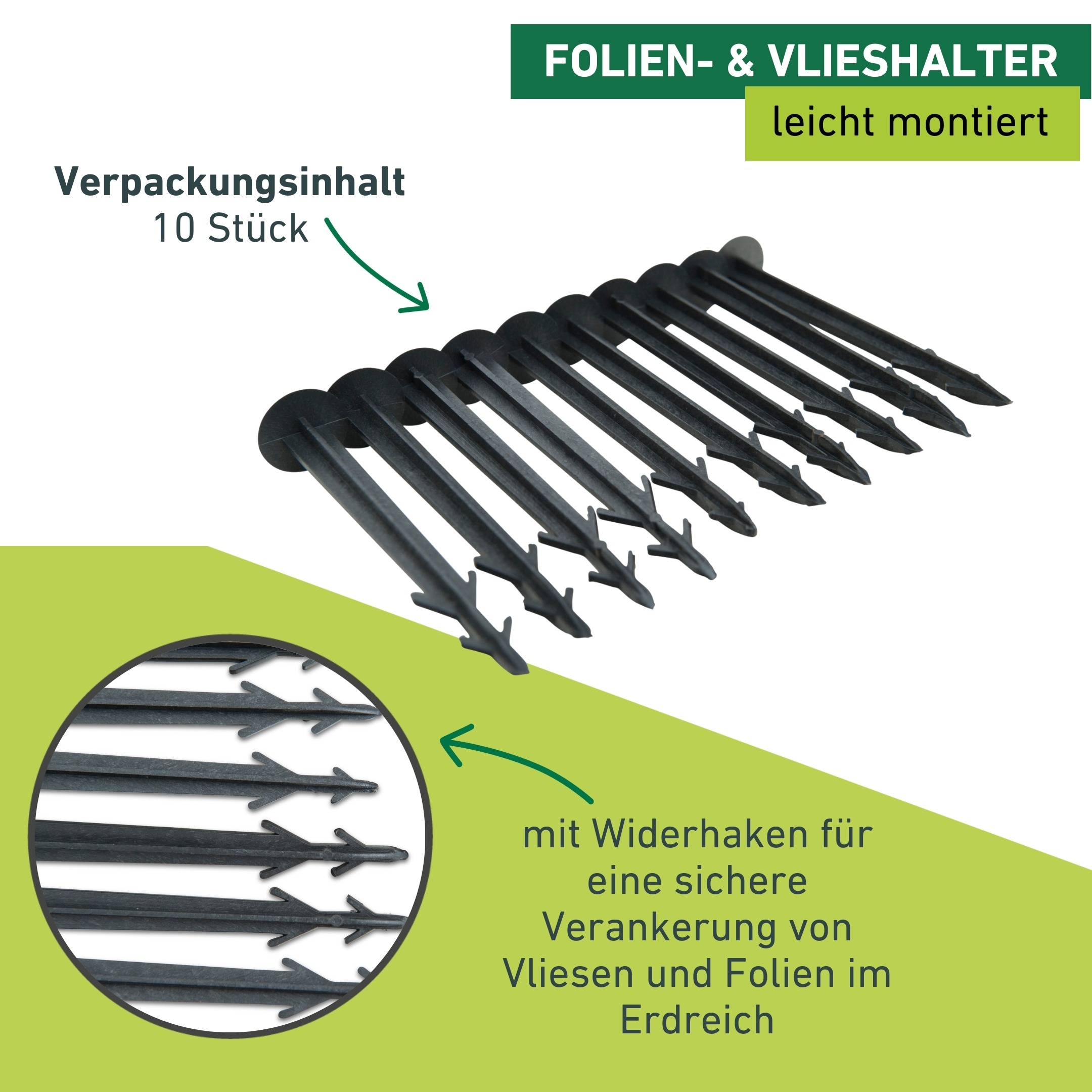 Windhager Gartenvlies »Hallterung wiederverwendbar mit Widerhaken, 10 Stk.« Packung, 10 Stk. tlg. Folien- und Vlieshalter, Kunststoff, 11,5 cm, schwarz
