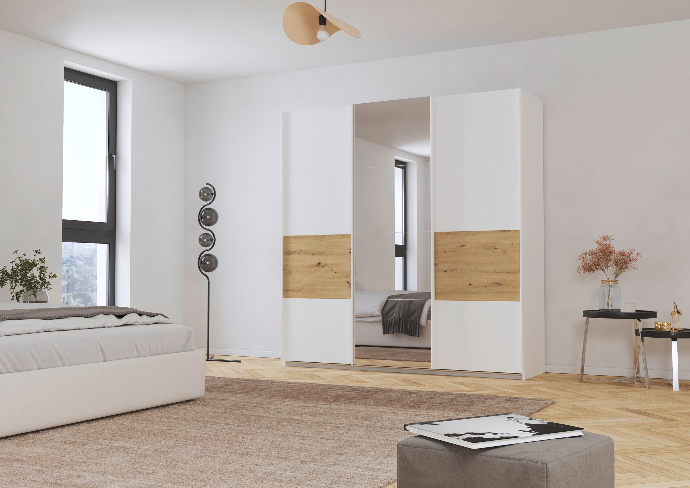 rauch Schwebetürenschrank »Schwebetürenschrank Kleiderschrank Schrank Garderobe CORTONA«, inkl. Inneneinteilung, 2 Stoffboxen und zusätzlichen Einlegeböden
