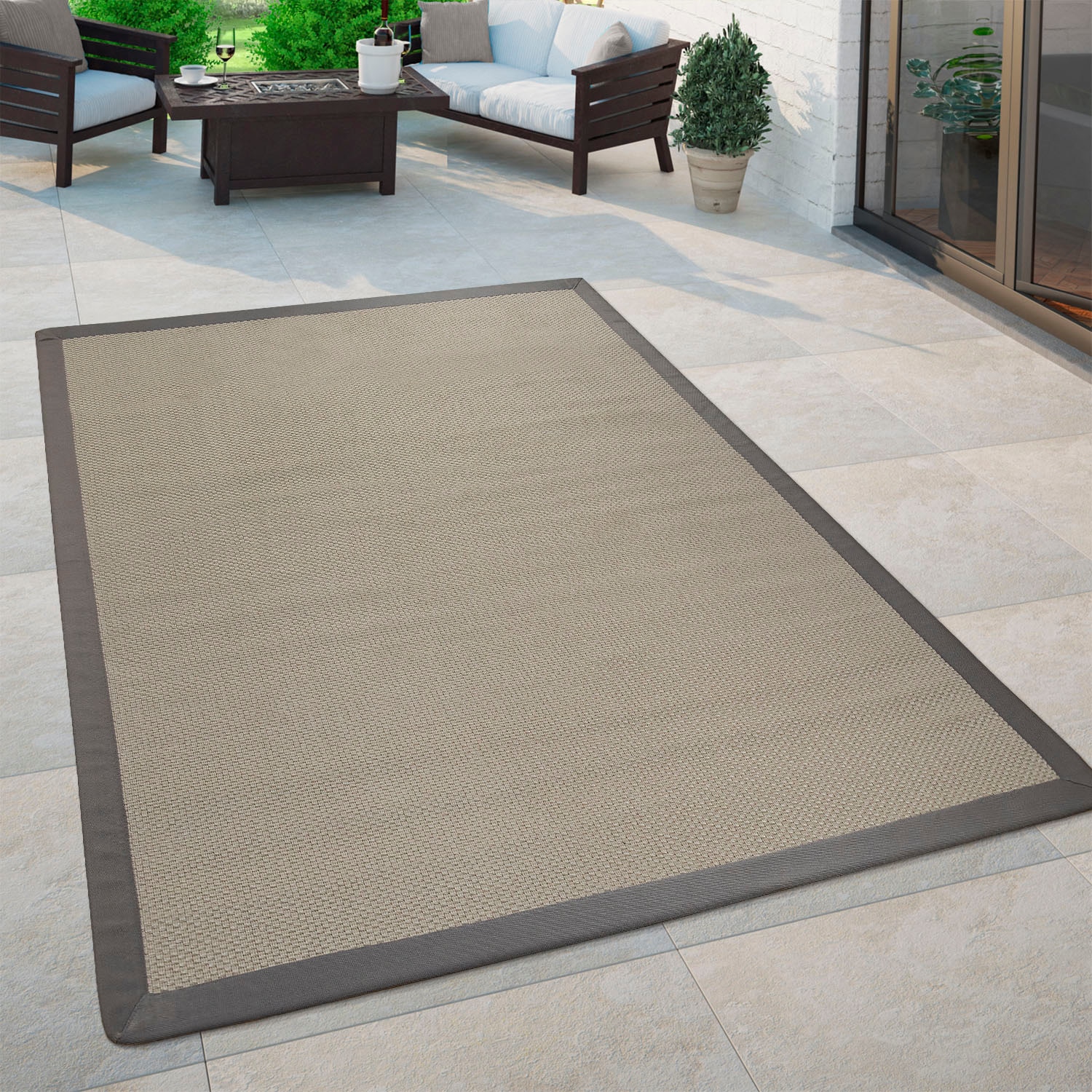 Paco Home Teppich »Sisala 270«, rechteckig, 4 mm Höhe, Flachgewebe, gewebt, Sisal Optik, Bordüre, In- und Outdoor geeignet