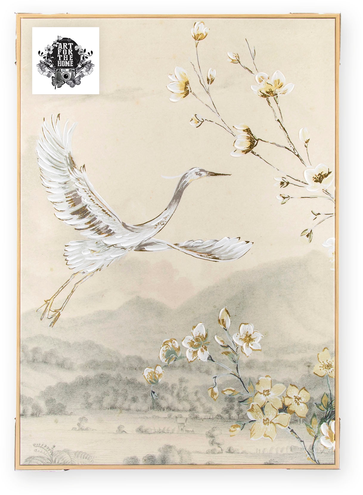 Art for the home Leinwandbild »Kran« 1 Stk. tlg. Handgemalt Wandbild Gold Metallic 50x70cm