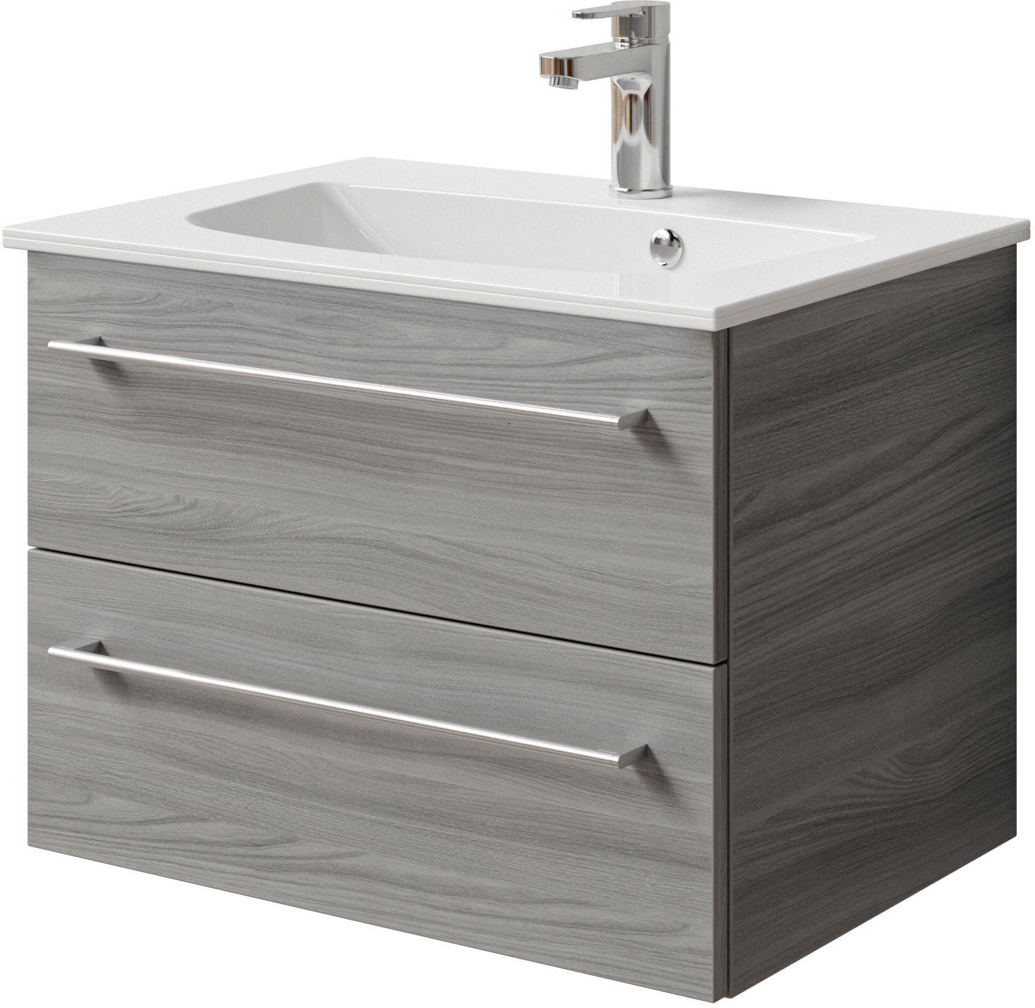 Saphir Badmöbel-Set »Serie 6025 2-teilig Mineralmarmor-Waschtisch mit LED-Spiegelschrank«, (2 St.), Waschplatz 67 cm breit, 2 Schubladen, 2 Spiegel-Türen, inkl Türdämpfer