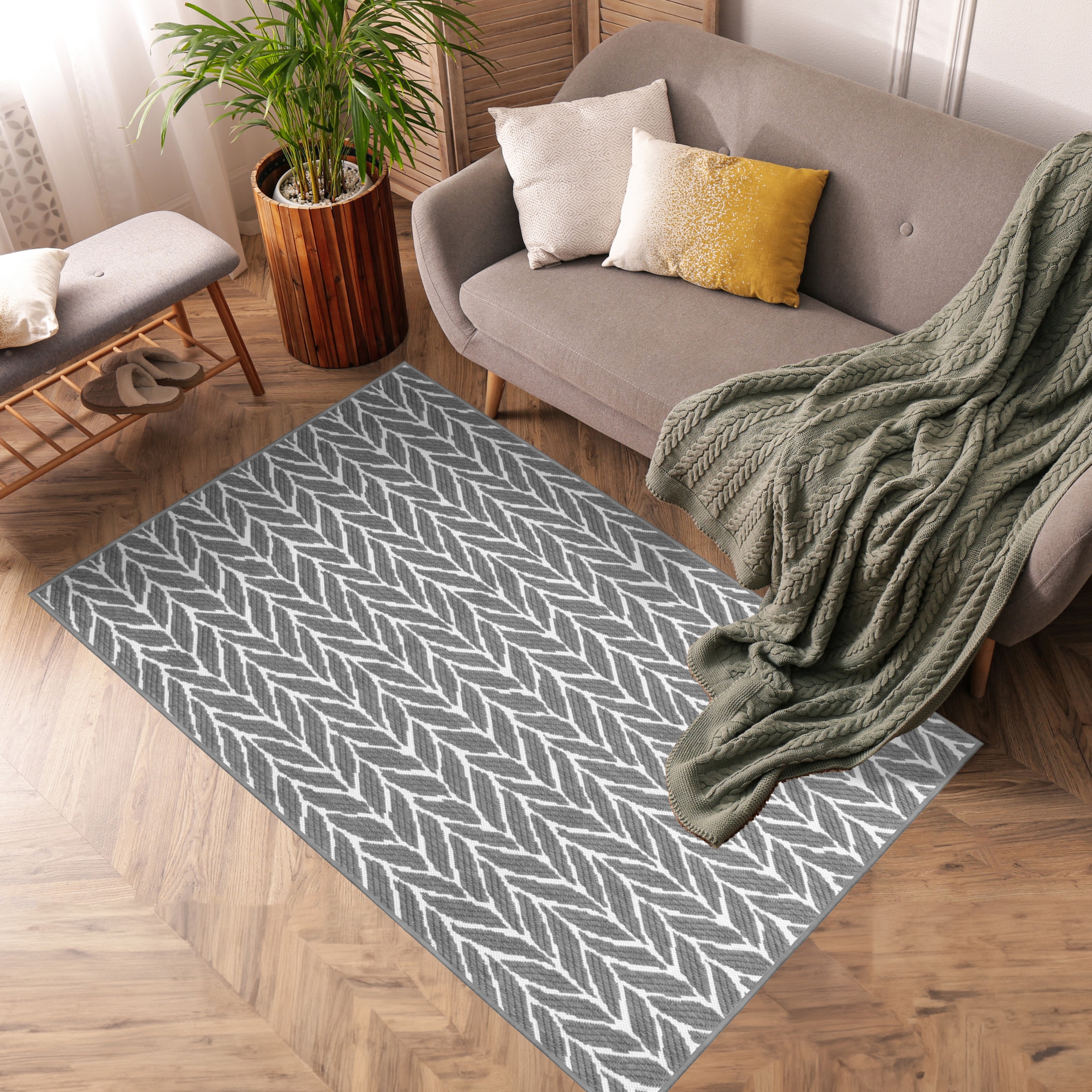 Primaflor-Ideen in Textil Teppich »Outdoorteppich REVERSO - Knitted Joy«, rechteckig, 5 mm Höhe, Wendeteppich, Zopfmuster, In- und Outdoor geeignet, wasserfest