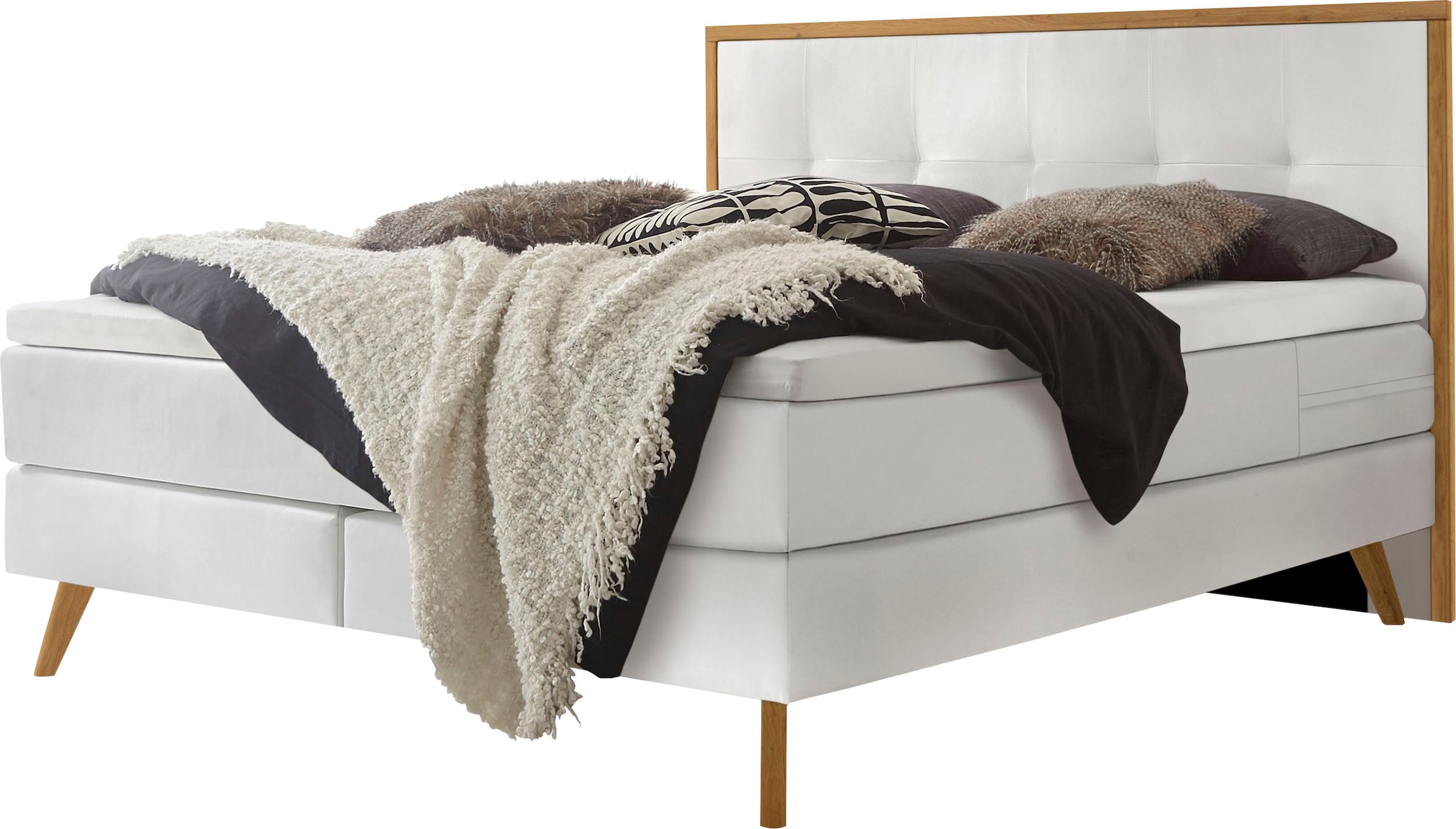 Bild von HASENA Boxspringbett Nordic, inkl. Topper, Kopfteilrahmen und Füsse aus massiver Eiche