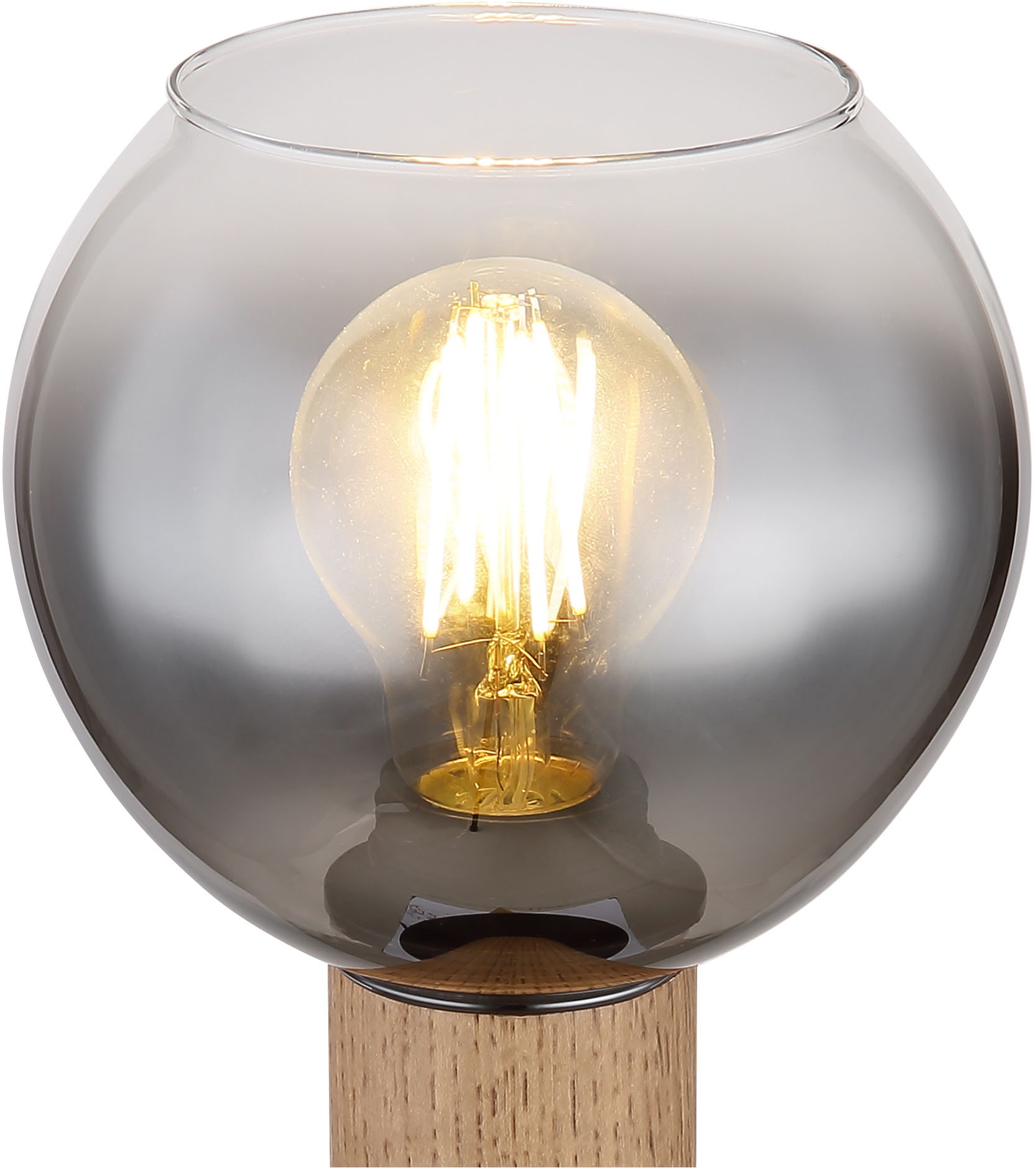 GLOBO LIGHTING Tischleuchte »MOITAS«, Leuchtmittel E27 | ohne Leuchtmittel, Tischlampe/Holz/Glas rauchfarben/Wohnzimmer/Schlafzimmer