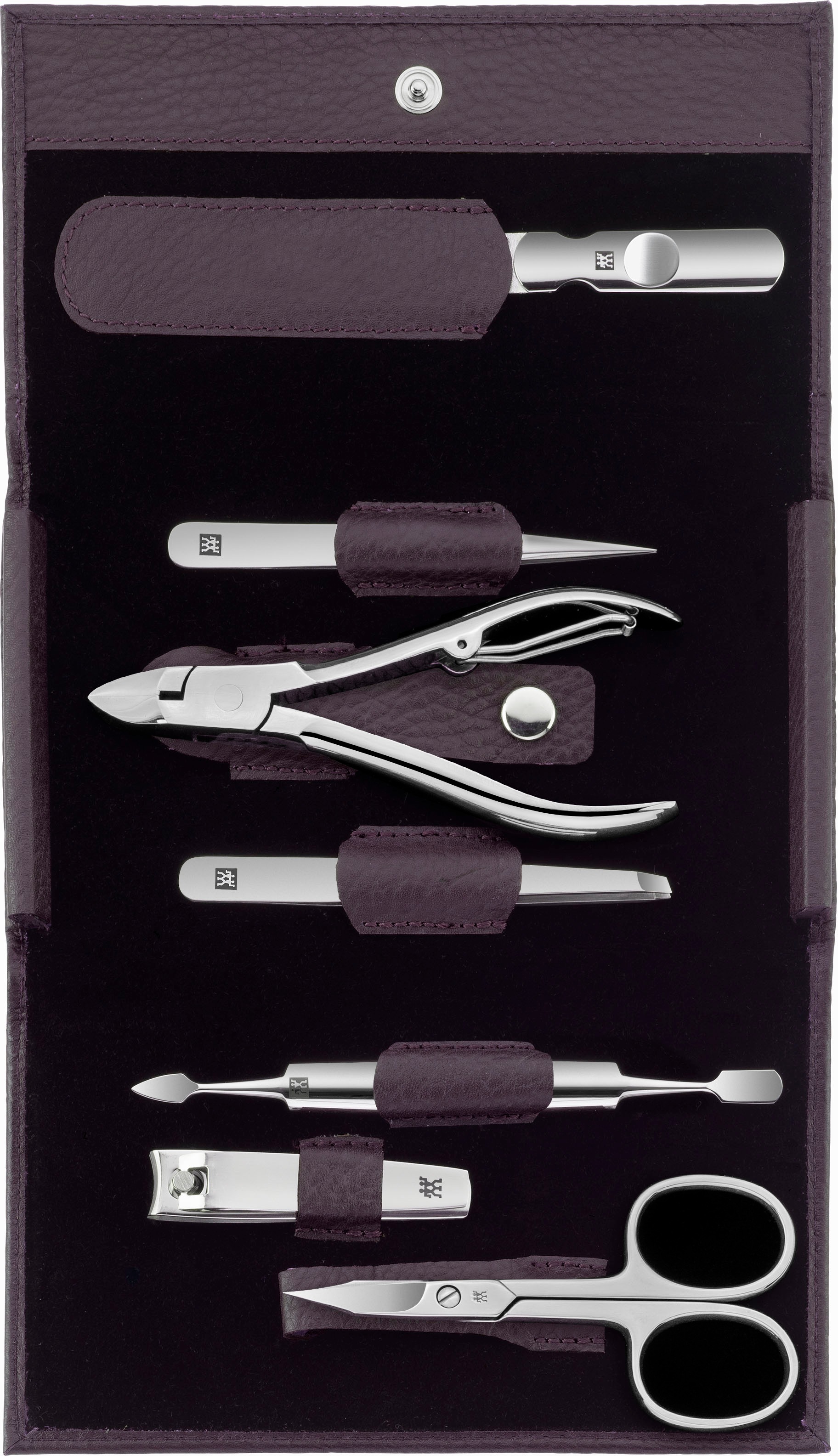 Zwilling Maniküre-Etui »CLASSIC INOX DRUCKKNOPF-ETUI VIOLETT«, (7 tlg.)
