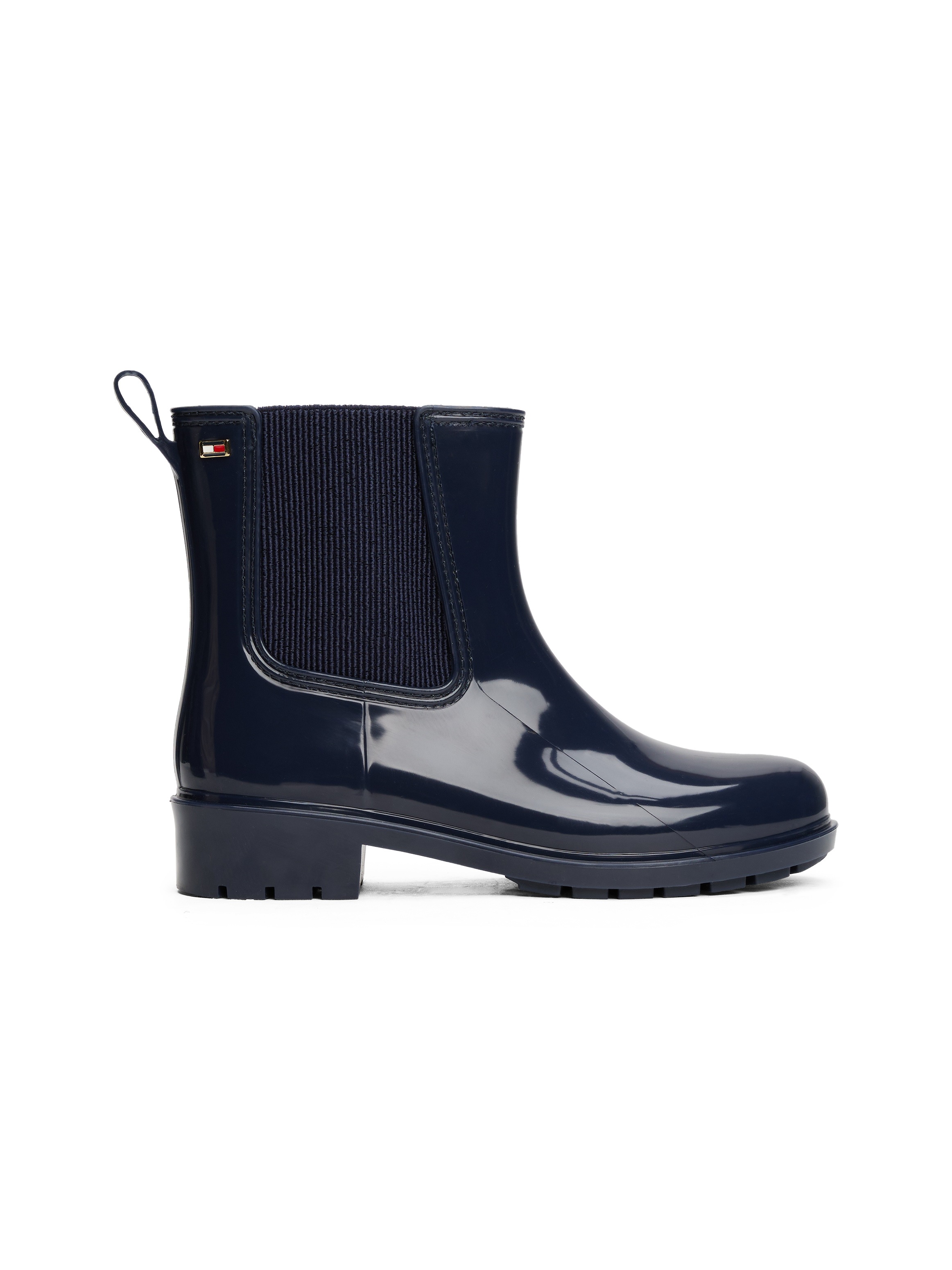 Tommy Hilfiger Chelseaboots »FLAG HARDWARE RAINBOOT«, Blockabsatz, Schlupfboots, Gummistiefel mit Logo-Emblem
