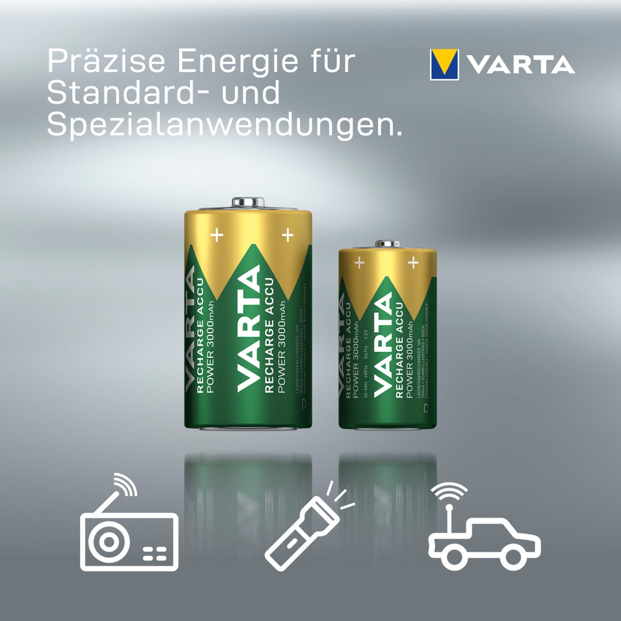 VARTA Batterie »RECHARGE ACCU Power vorgeladener D Mono NiMH Akku (2er Pack, 3000mAh)«, 1,2 V, (2 St.)