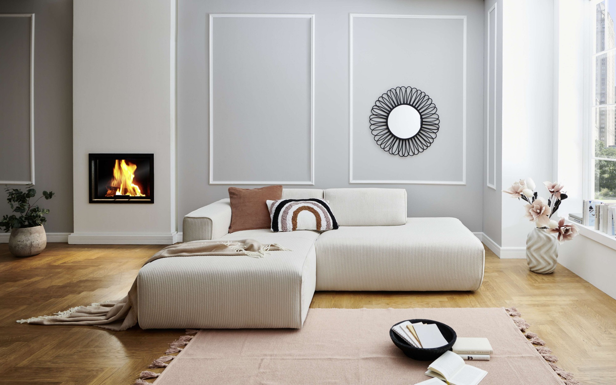 Home affaire Ecksofa »Noord mit Kedernaht, Breite 227 cm, L-Form« Cord, Str günstig online kaufen