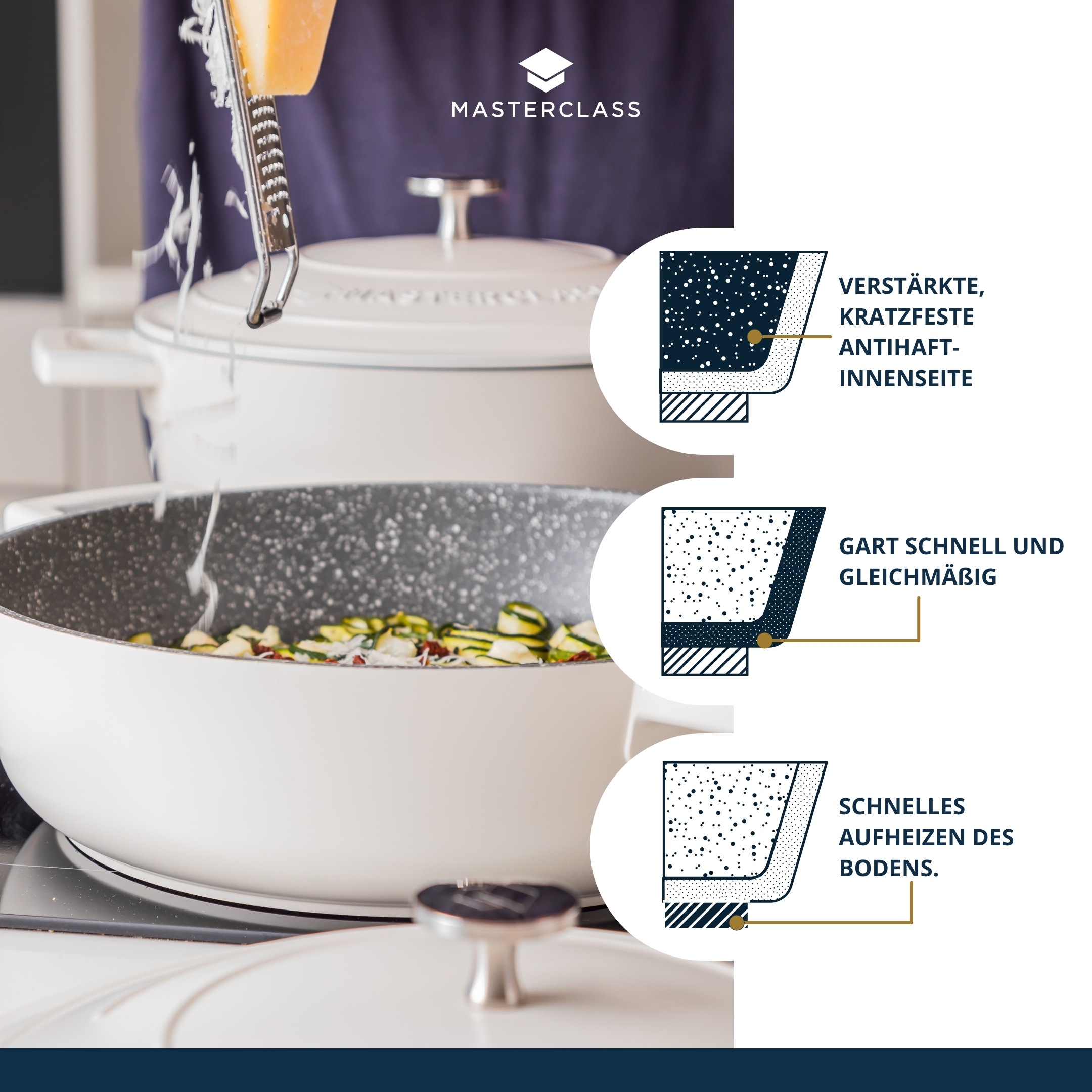 Master Class Kasserolle »MasterClass«, Aluminiumguss, flach, 2,5 L, ultraleicht, kratzfeste Antihaftbeschichtung, Induktion