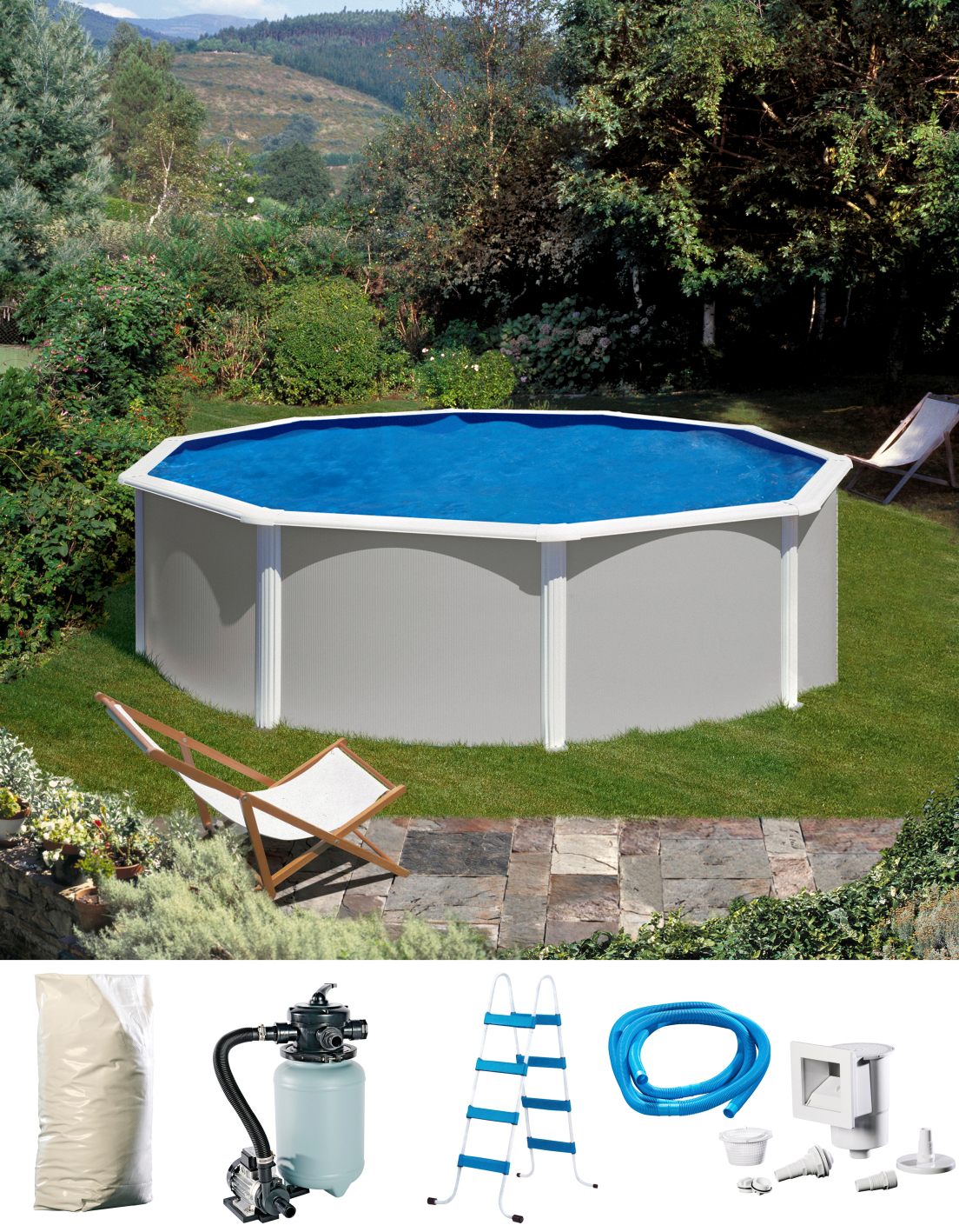 Rundpool »Malaga I«, (Set), 5-tlg., Höhe 120 cm, in versch. Größen