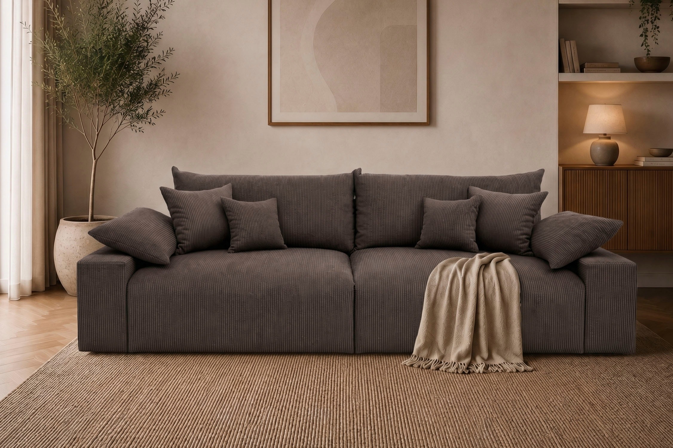 OTTO home Big-Sofa Mega-Sofa wahlweise in Cord oder Bouclé, mit Federkern & 6 Zierkissen