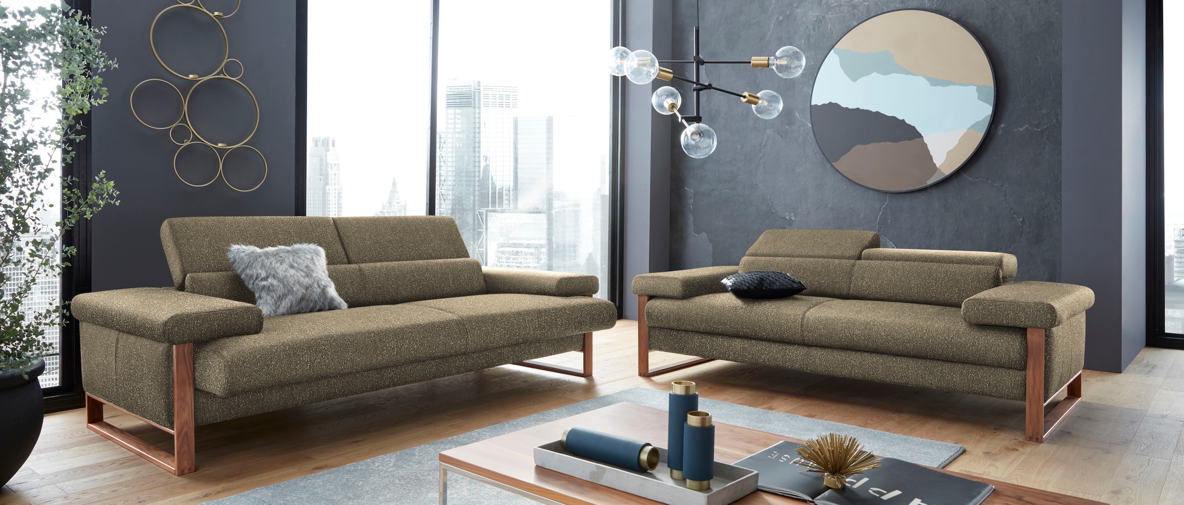W.SCHILLIG 2-Sitzer »finn«, German Design Award 2016, Fußgestell Nussbaum natur, Breite 210 cm