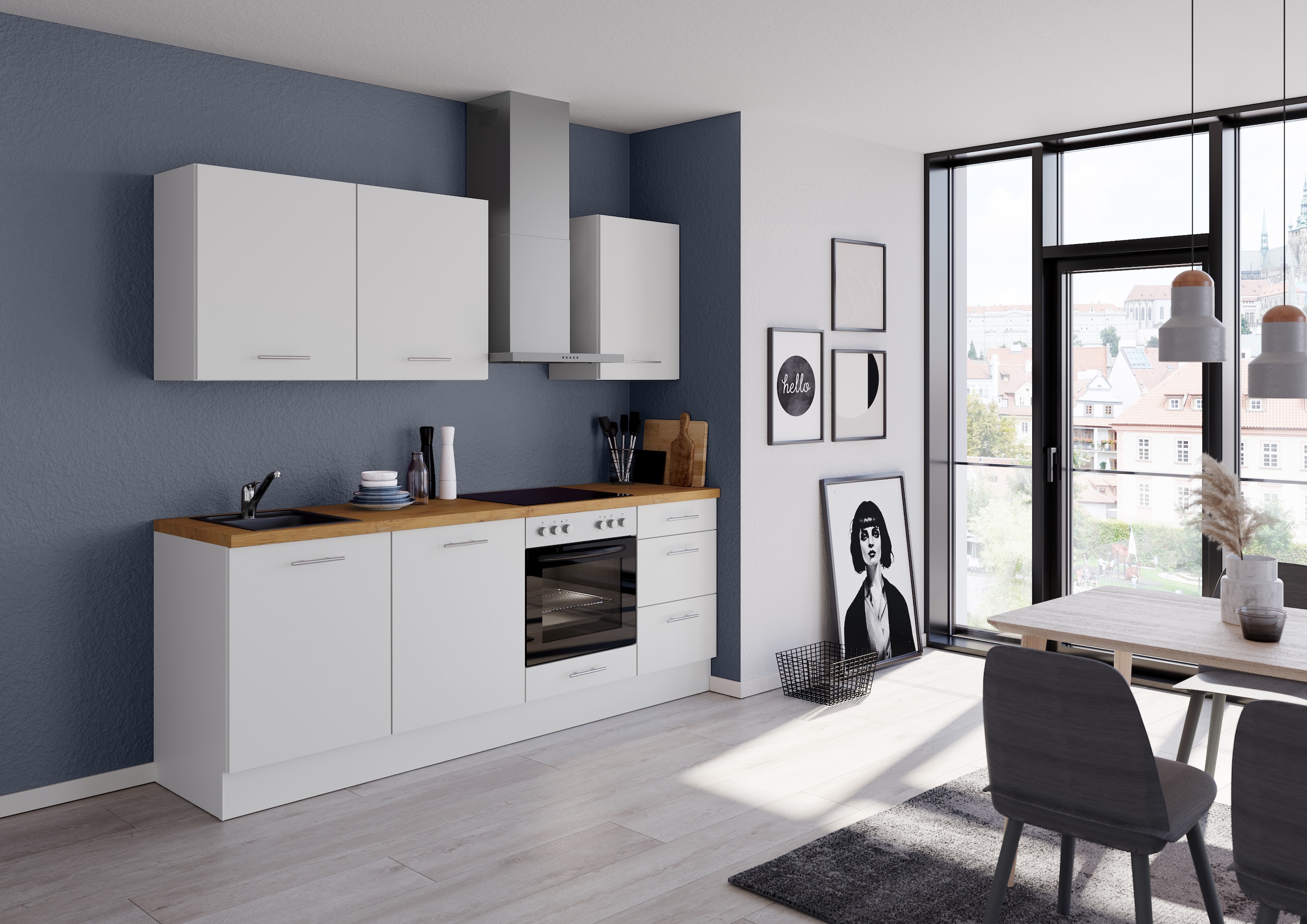 IMPULS KÜCHEN Küchenzeile »"Kopenhagen", Ausrichtung wählbar, Schubkästen mit Soft-Close«, vormontiert, wahlweise mit E-Geräten, Breite 220 cm