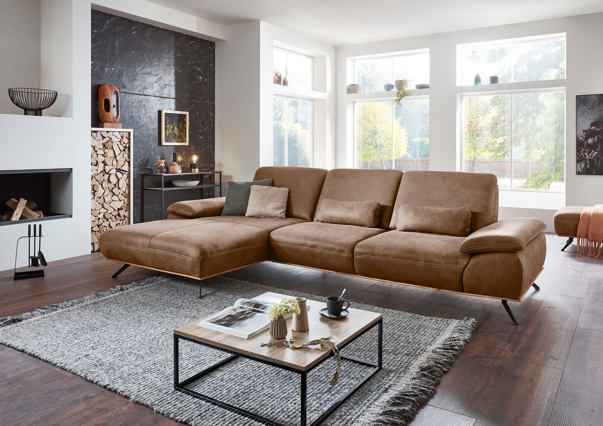 Die PlanBar Ecksofa »PN-EM18063 L-Form«, wahlweise mit echt bezogenem Rücke günstig online kaufen