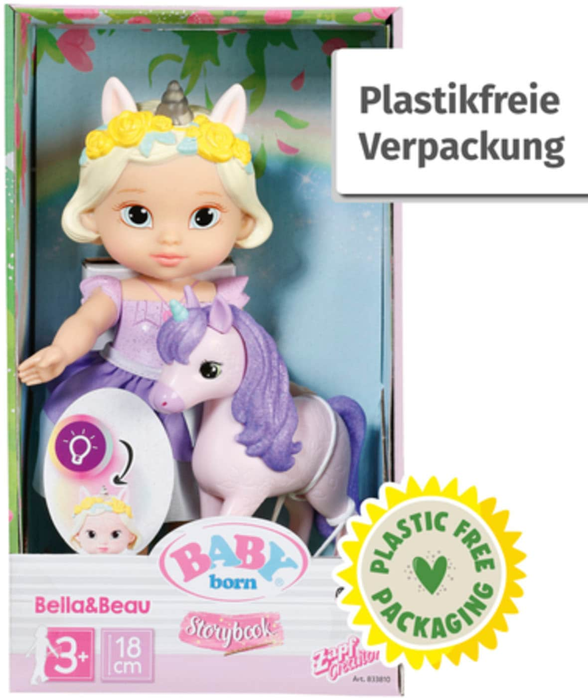 Baby Born Stehpuppe »Storybook Prinzessin Bella, 18 cm«, mit Einhorn und Lichteffekten