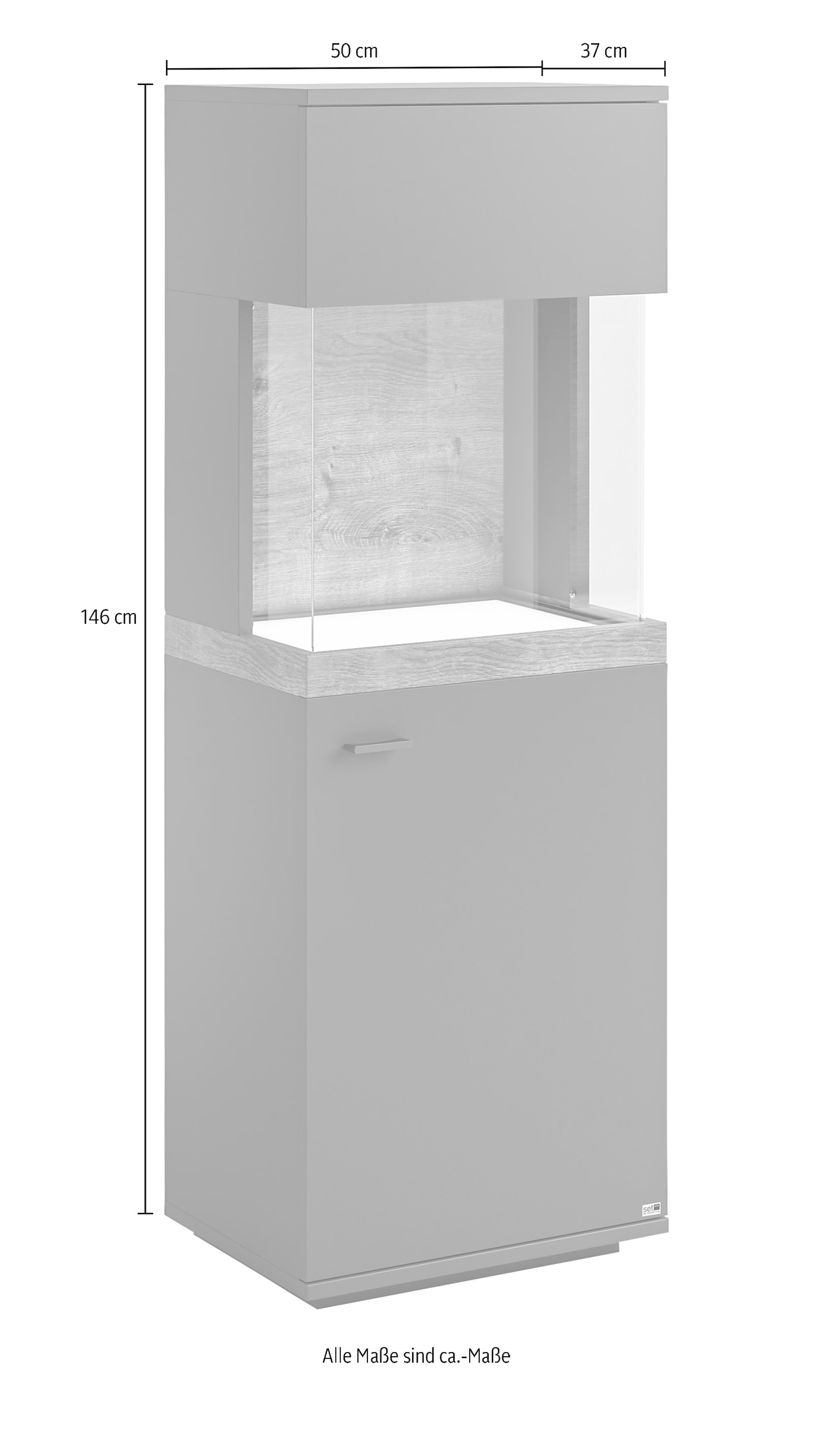set one by Musterring Glasvitrine »Lancaster«, Farben weiß oder grau mit Eicheabsetzung, mit LED-Beleuchtung