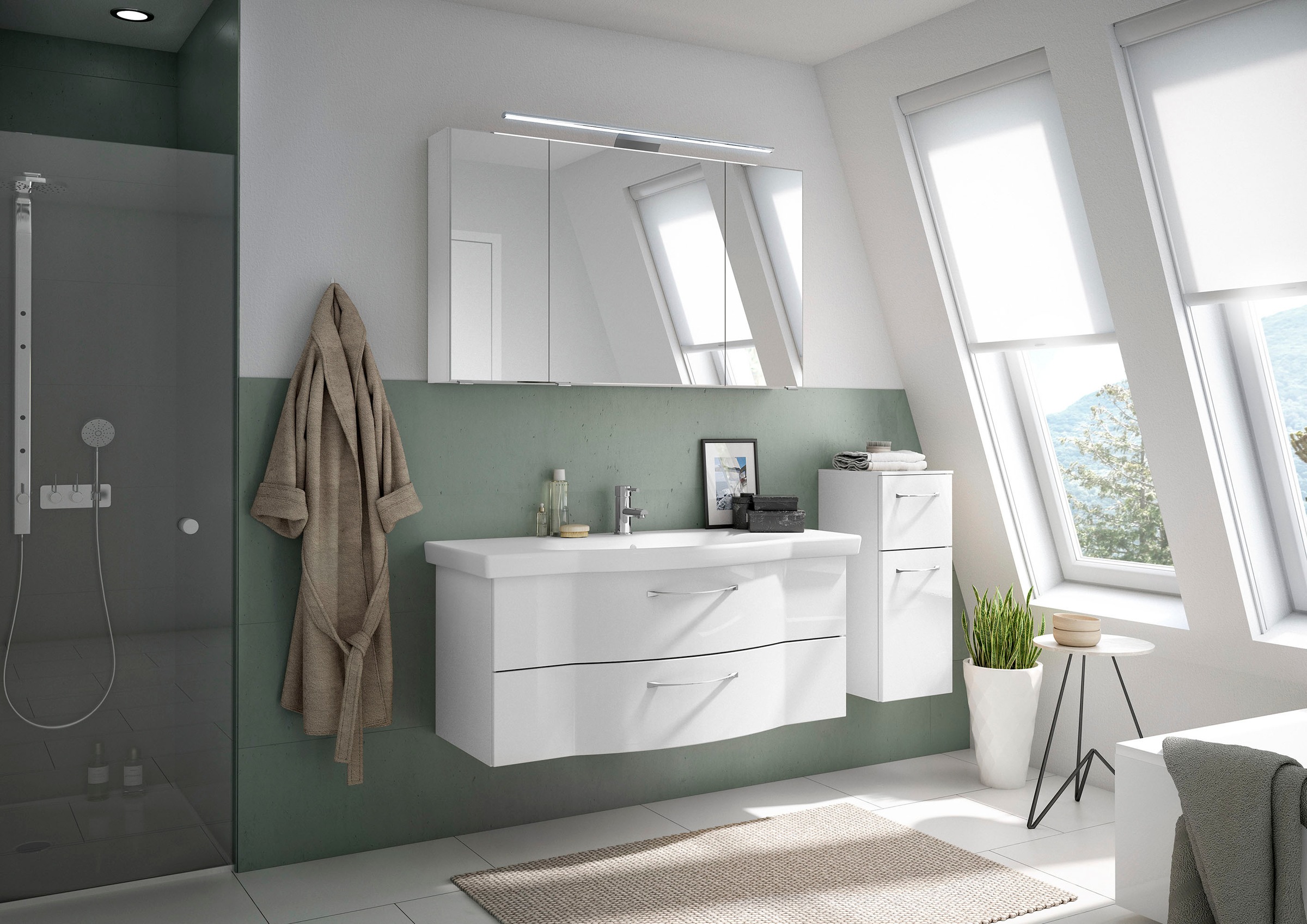 Saphir Badmöbel-Set »6005 Sprint 3-teilig, Keramik-Waschtisch mit LED-Spiegelschrank« 4 Stk. tlg.