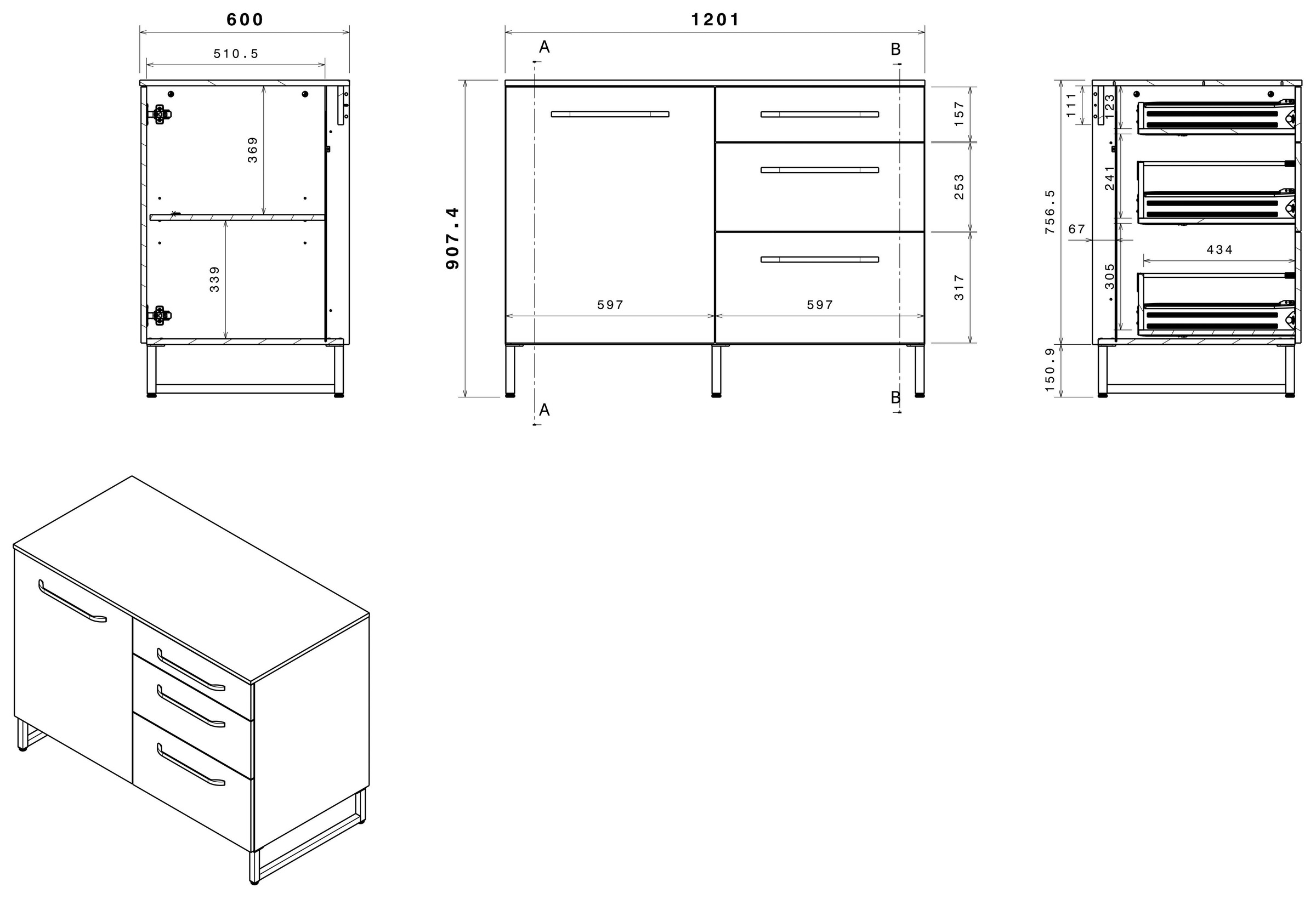 Parisot Schrank-Set »Wave 1, Küchenschrank, Buffetset, Küche«, (Set, 9 St., 4xUnterschrank, Theke/Arbeitsplattenergänzung.,3x Hochschrank, Regal), Türen mit Softclose Funktion, Thekenplatte aus Eiche - funiert