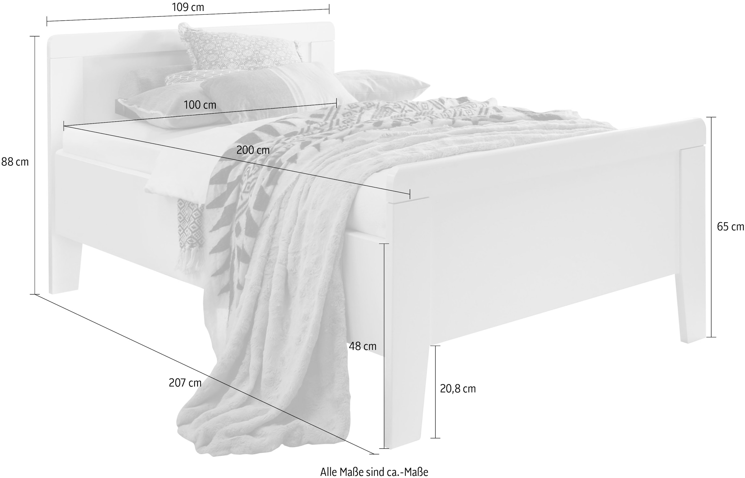 4. Bild von WIEMANN Bett »Bern«, mit 4 Stollenfüßen, 4-fach Liegehöhenverstellung und Holzkopfteil