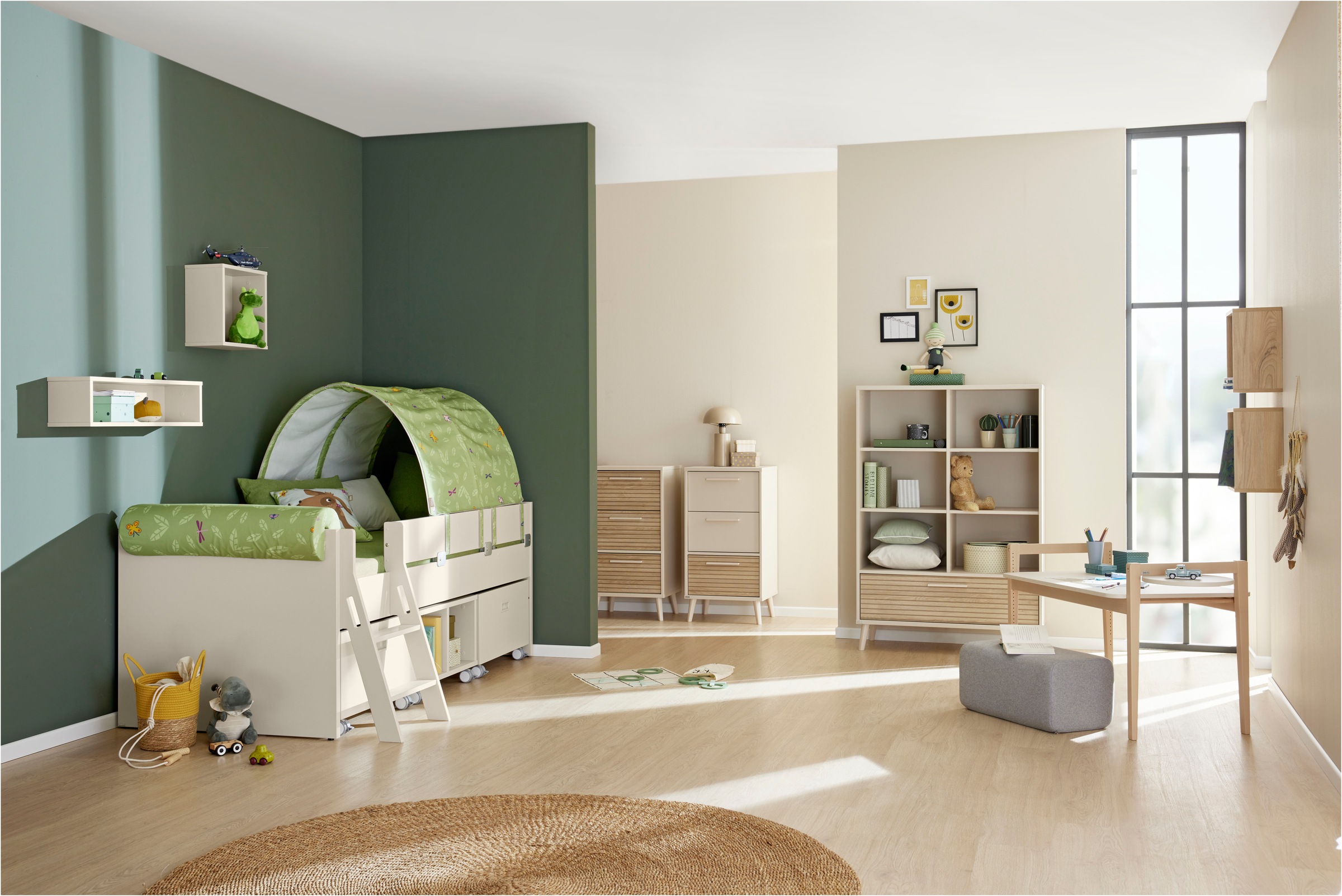 PAIDI Standregal »EEFJE, Regal in modernem Design, Cashmere-Beige mit Groovy-Oak«, (B/H/T ca. 95x139x41cm), mit großer Schublade, 6 Fächer, Einlegeböden variabel