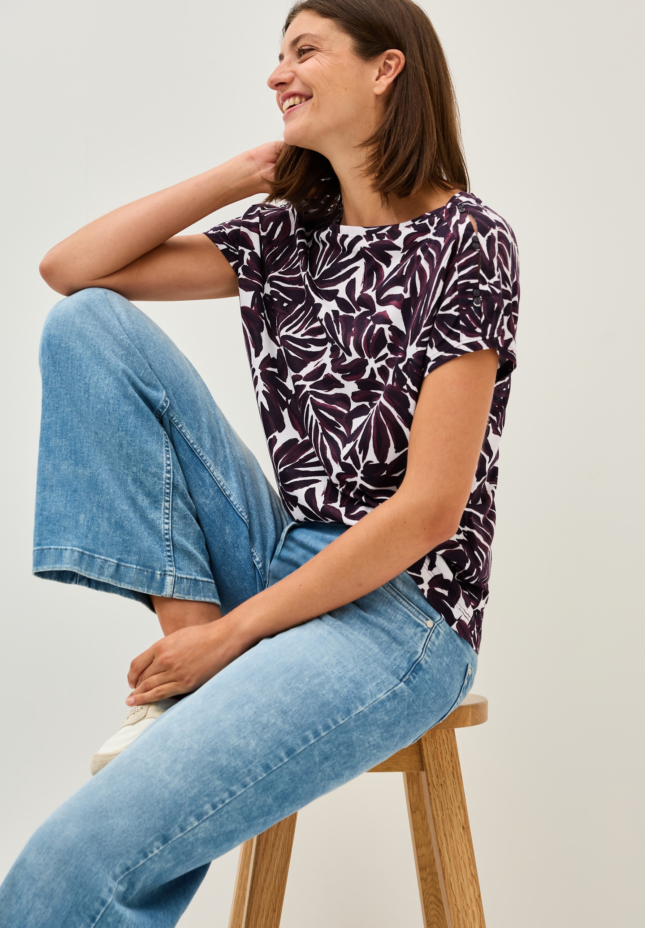 Cecil T-Shirt, mit Knopfdetail an den Schultern und grafischem Print
