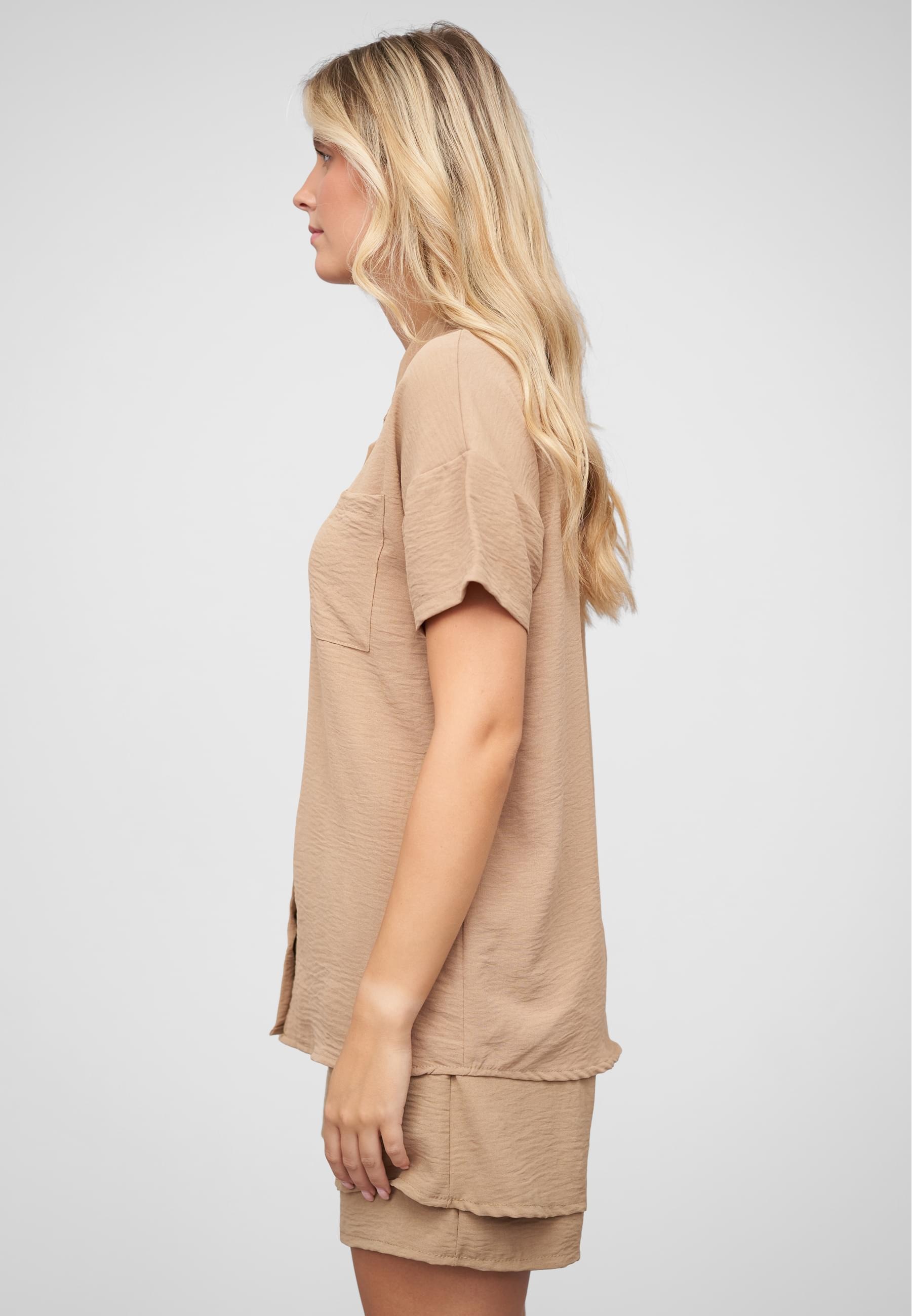 CLOUD 5IVE Langarmhemd »CLOUD 5IVE Musselin Kurzarm Hemd mit Knopfleiste und Brusttasche«