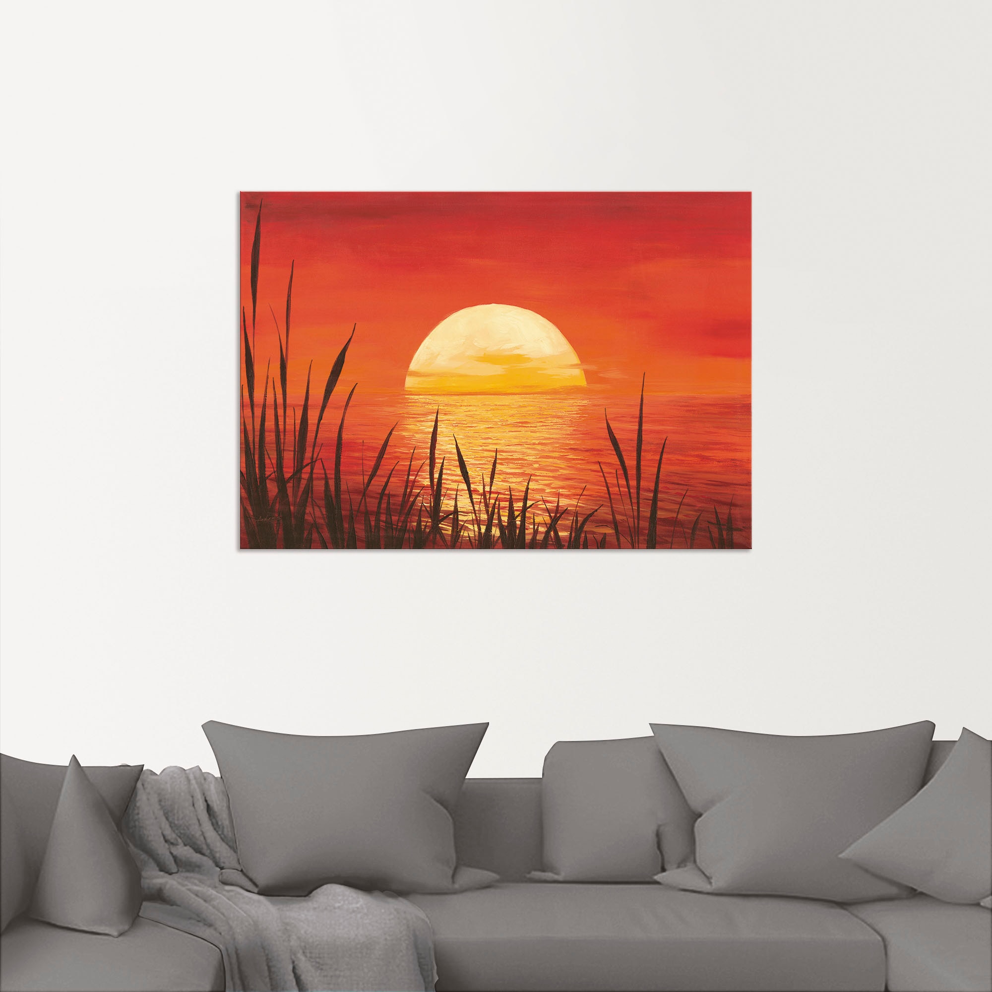 Artland Wandbild »Roter Sonnenuntergang am Ozean«, Bilder vom Sonnenuntergang & -aufgang (1 Stück), in vielen Größen & Produktarten - Alubild / Outdoorbild, Leinwandbild, Poster, Wandaufkleber / Wandtattoo auch für Badezimmer geeignet