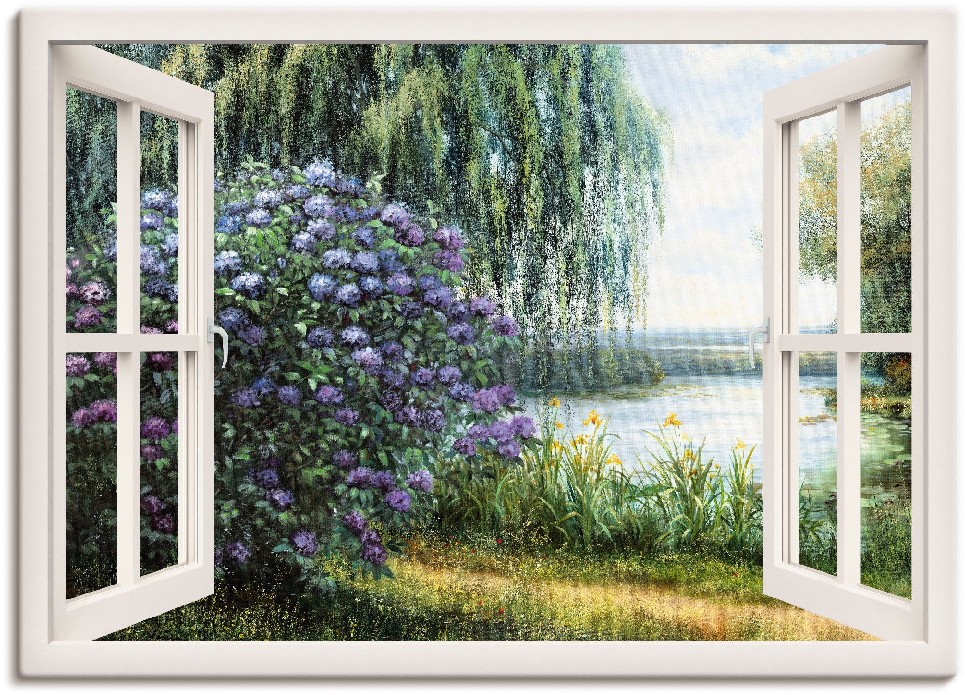 Artland Wandbild »Hortensien am See«, Fensterblick, (1 St.), als Leinwandbi günstig online kaufen